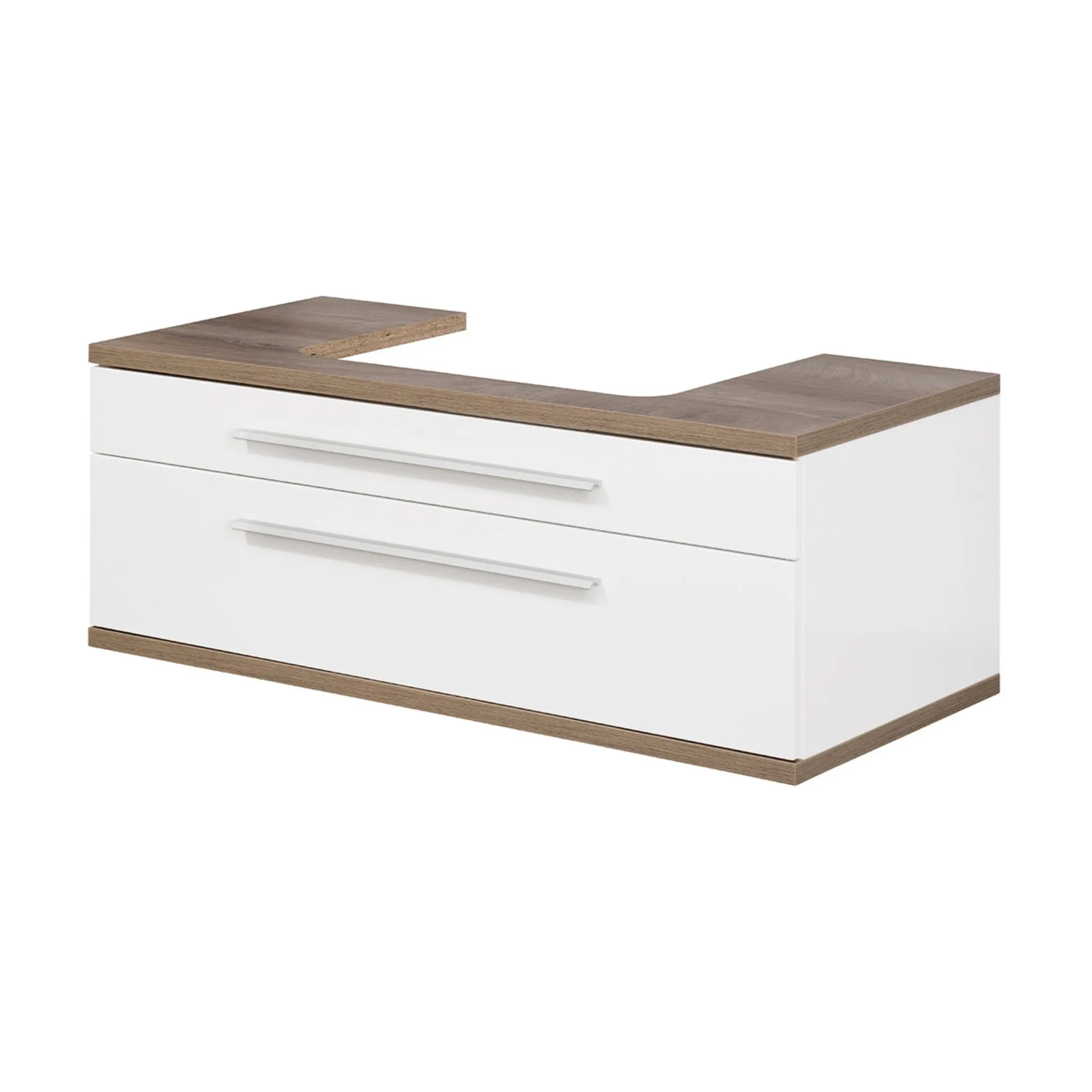 FACKELMANN STANFORD Waschbeckenunterschrank 110 cm breit, Weiß/Braun hell, mit Beckenausschnitt
