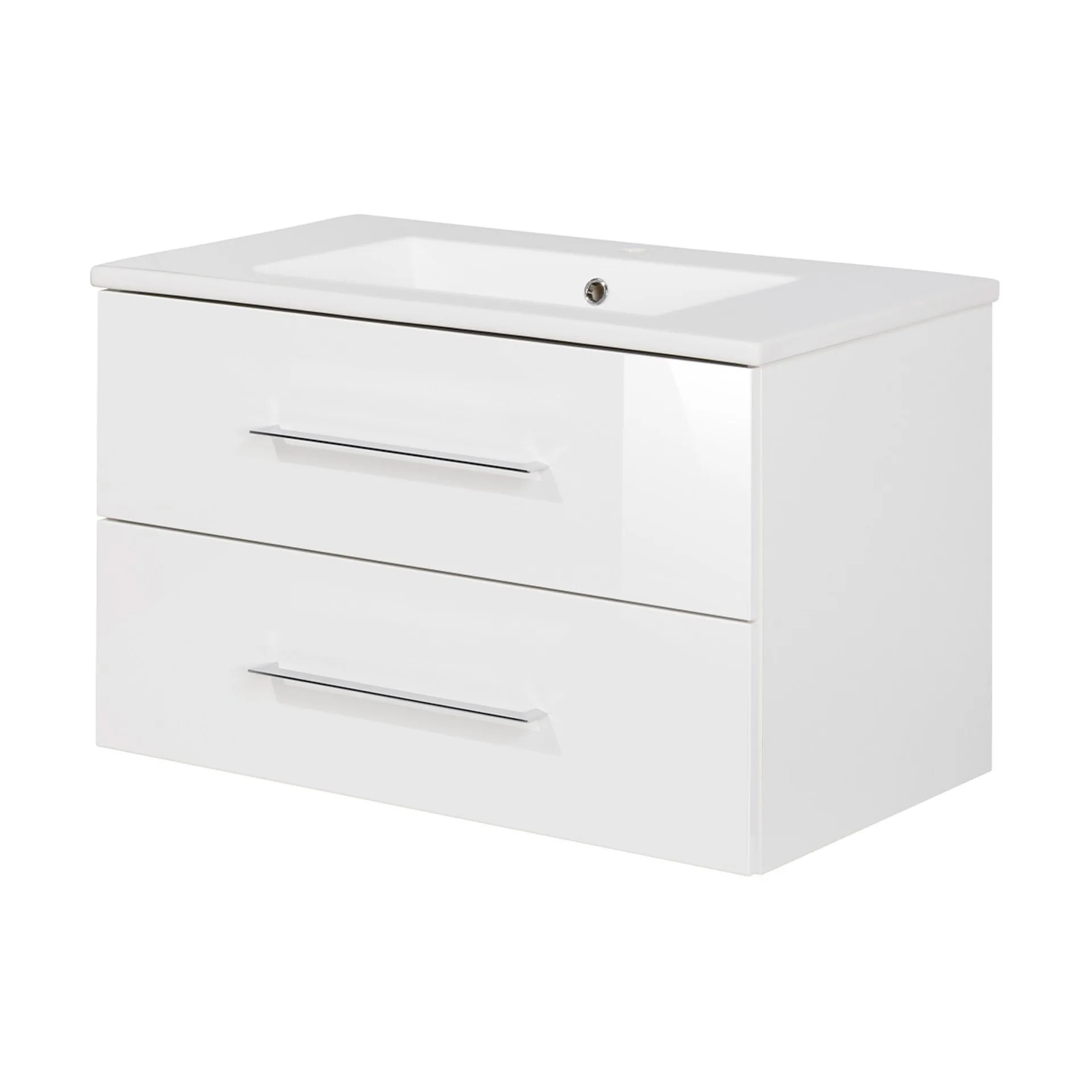 FACKELMANN B.PERFEKT Waschbecken mit Unterschrank 82 cm breit, Weiß, Waschbecken Keramik Weiß