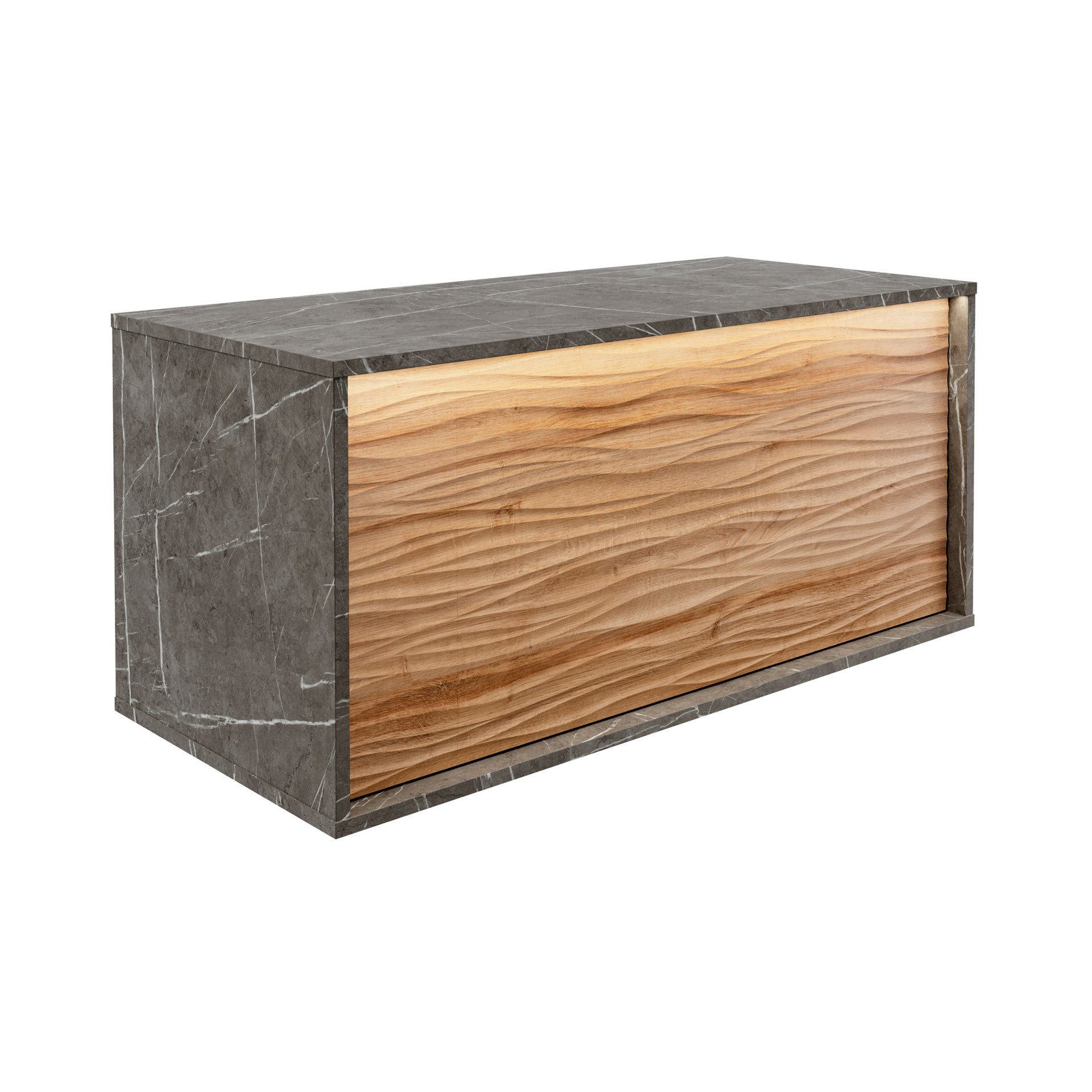 LANZET DUNE Waschbeckenunterschrank 100,3 cm breit, Marmor Grau/Braun hell, inkl. LED Beleuchtung