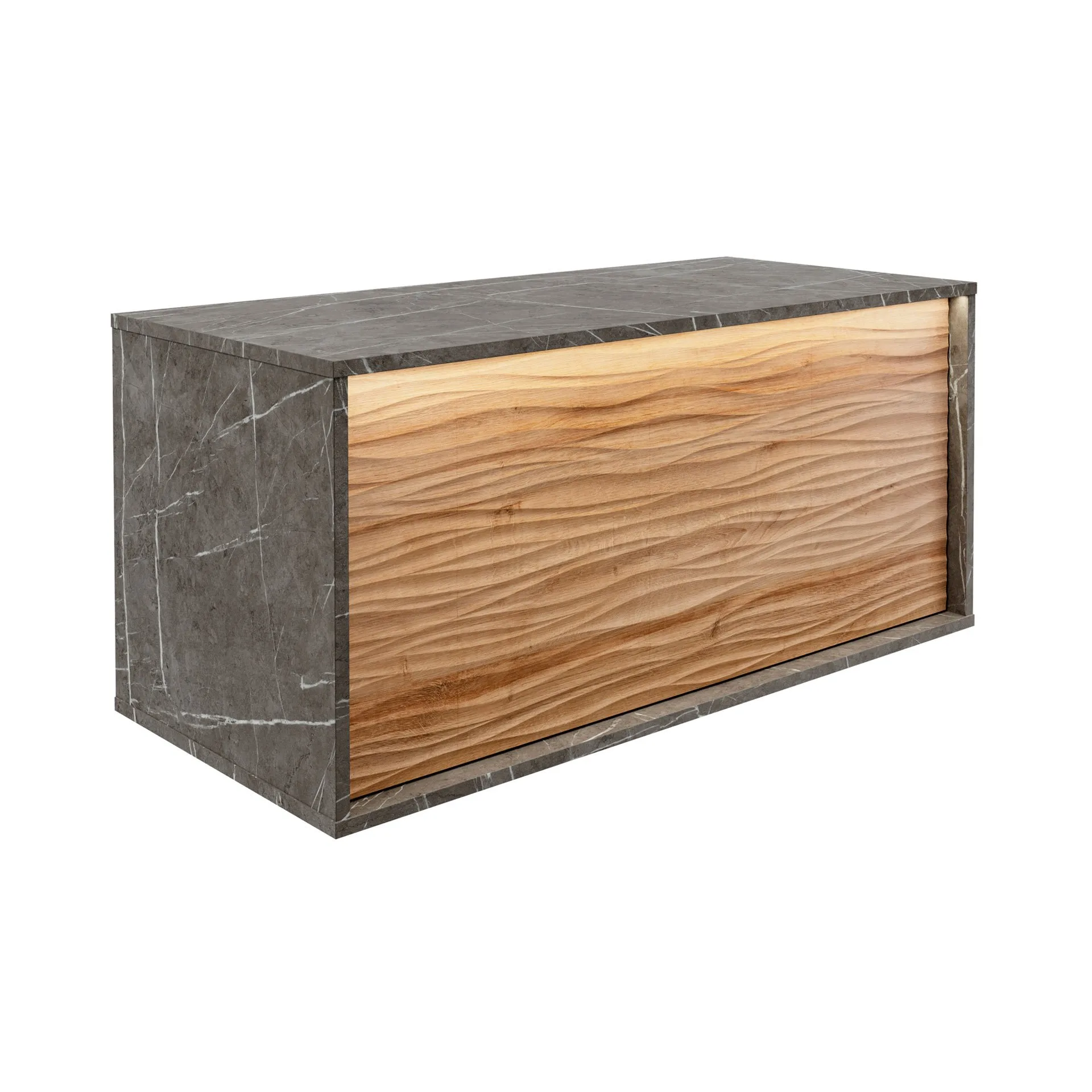 LANZET DUNE Waschbeckenunterschrank 100,3 cm breit, Marmor Grau/Braun hell, inkl. LED Beleuchtung