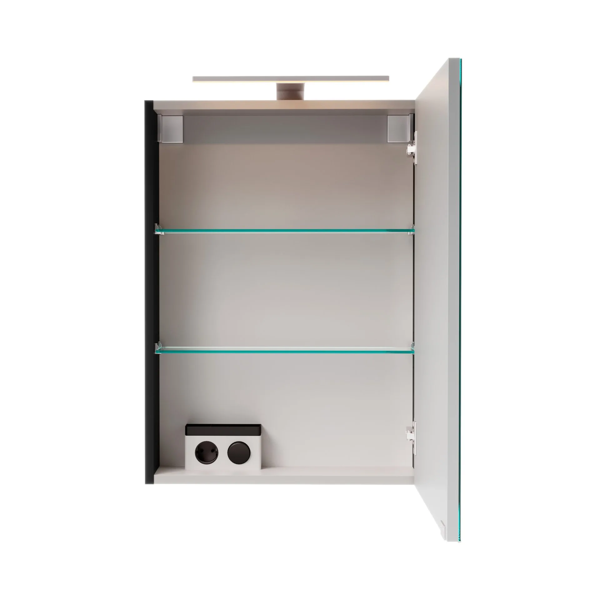 FACKELMANN SBC B.PARIS Gäste WC Spiegelschrank 50 cm breit, Schwarz matt, Türanschlag rechts + Aufsatzleuchte