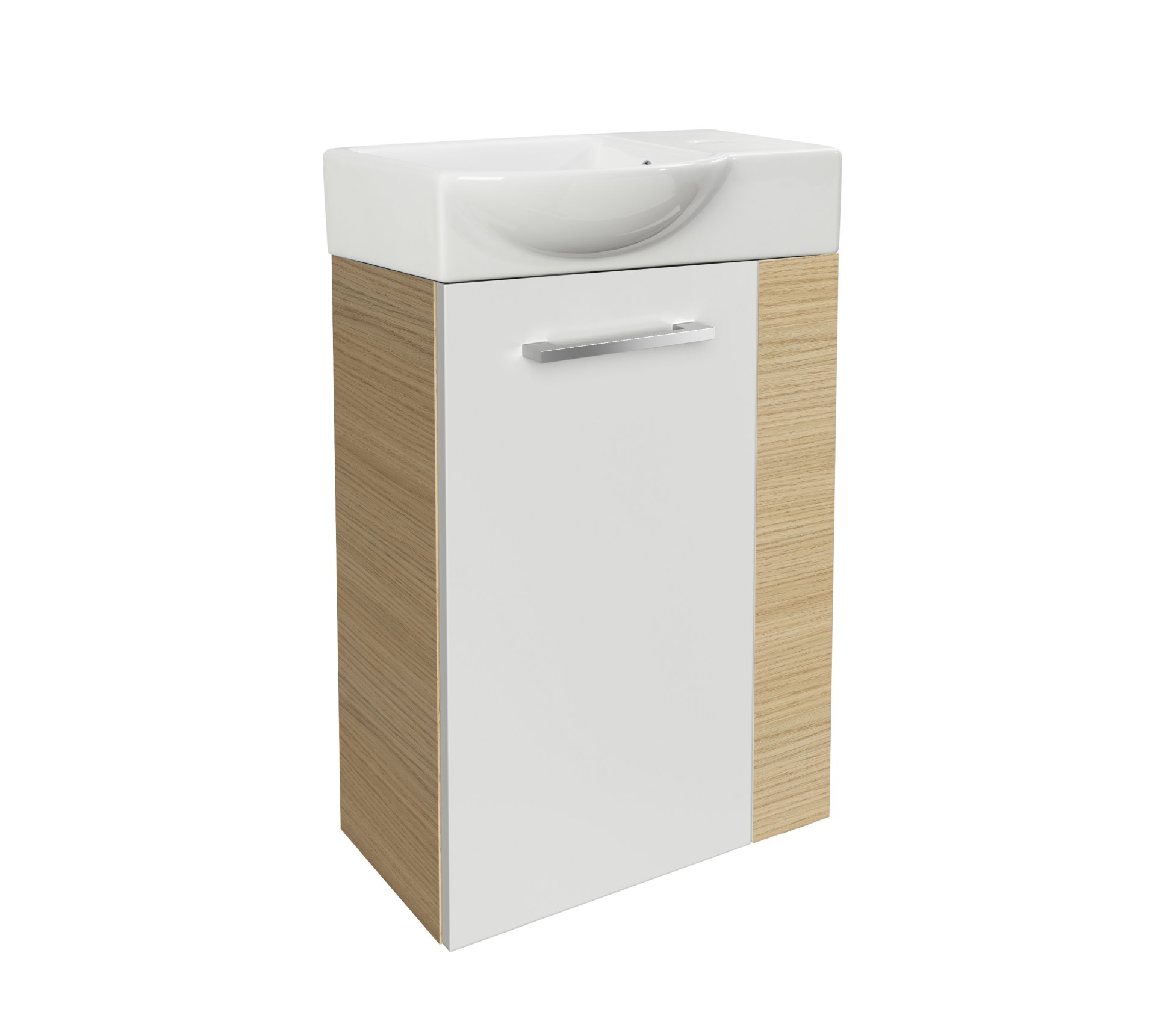 FACKELMANN SBC B. STYLE Gäste WC Waschtisch Set 45 cm breit, Braun/Weiß, Waschbecken Keramik Weiß, Türanschlag links