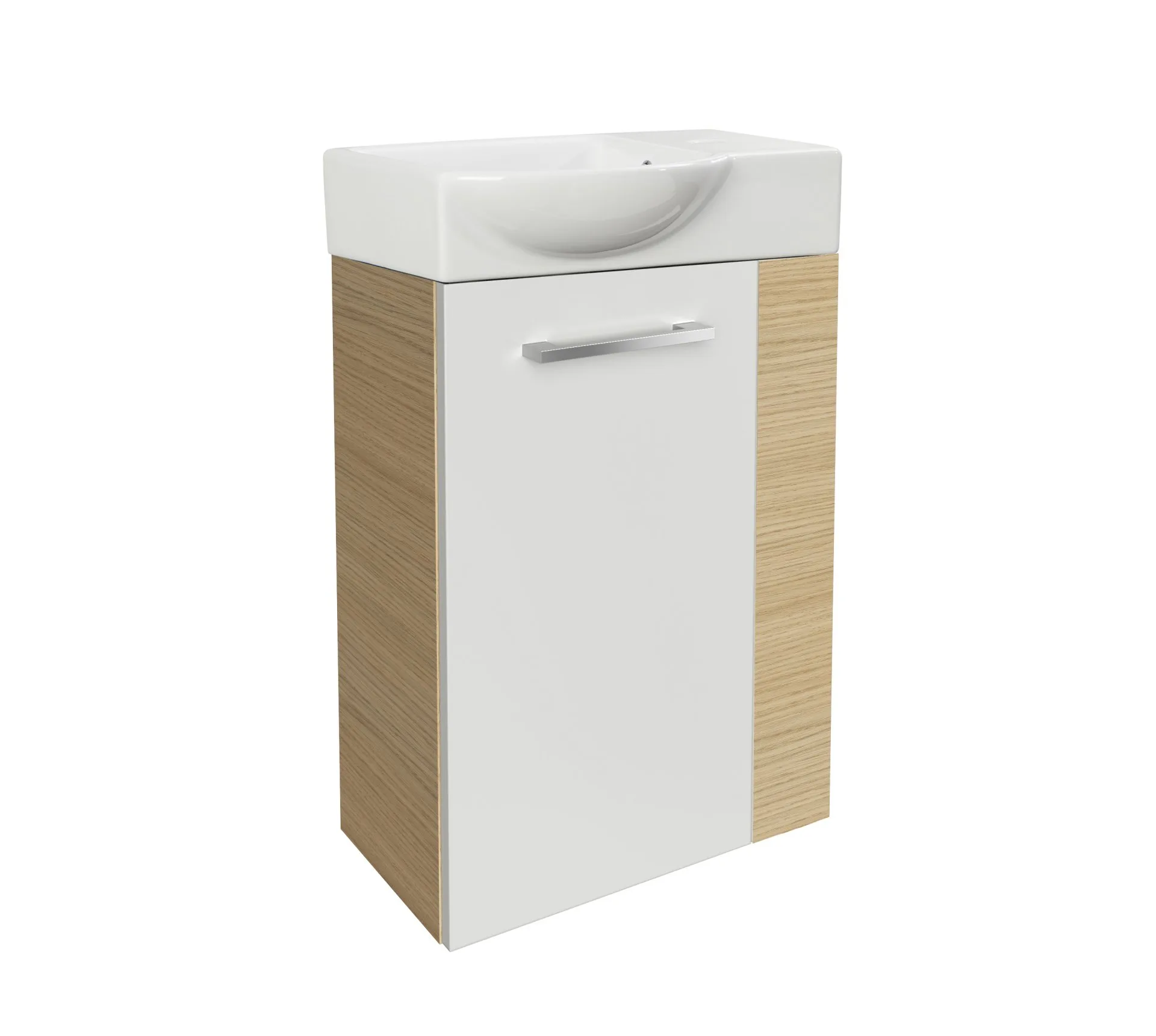 FACKELMANN SBC B.STYLE Gäste WC Waschtisch Set 45 cm breit, Braun/Weiß, Waschbecken Keramik Weiß, Türanschlag links