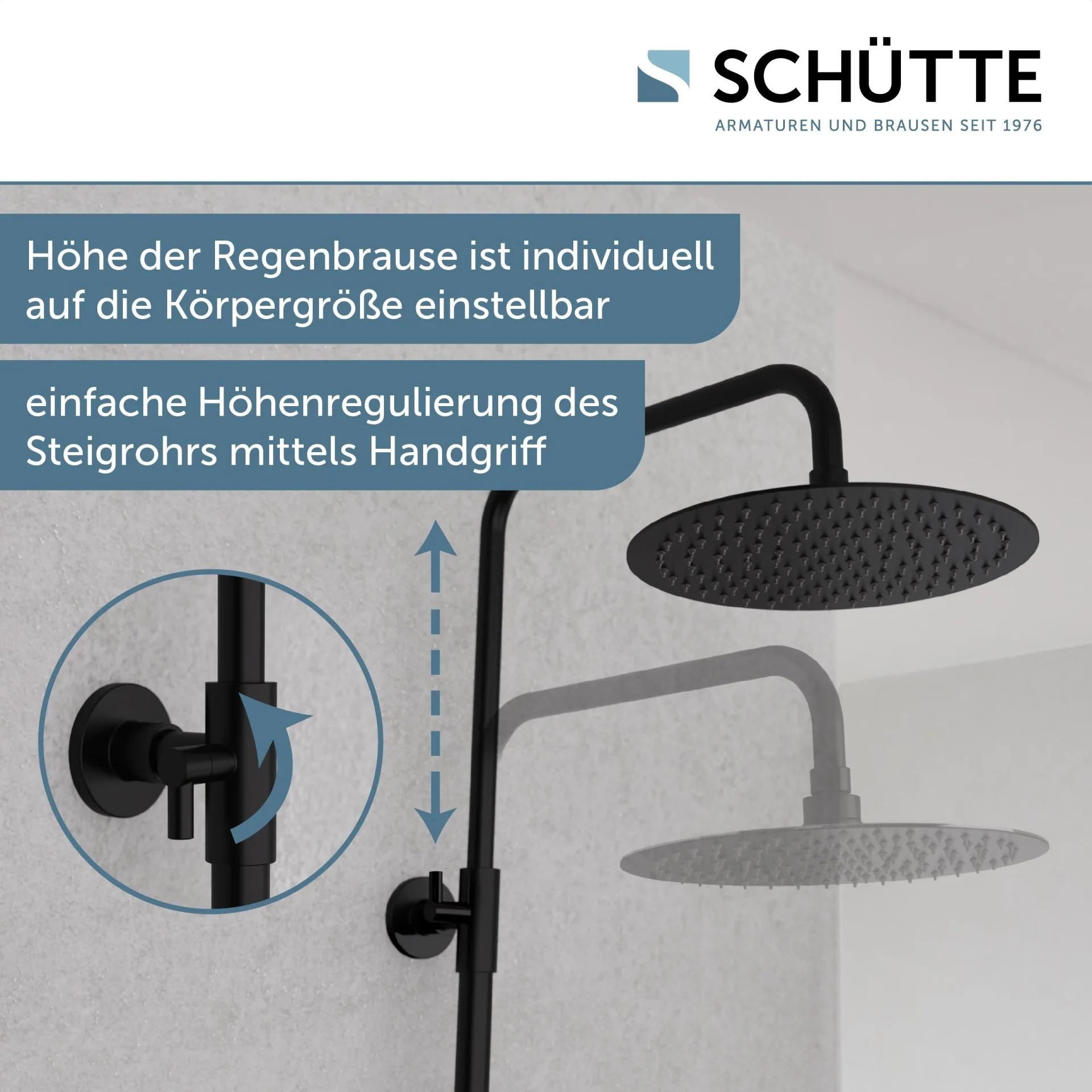 SCHÜTTE AQUADUCT Überkopf-Brauseset, Schwarz matt, mit Duschthermostat