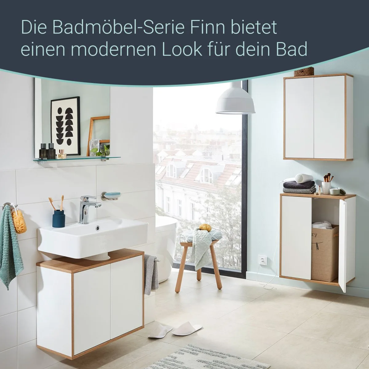 FACKELMANN FINN Doppel Hängeschrank 60 cm breit, Braun hell/Weiß