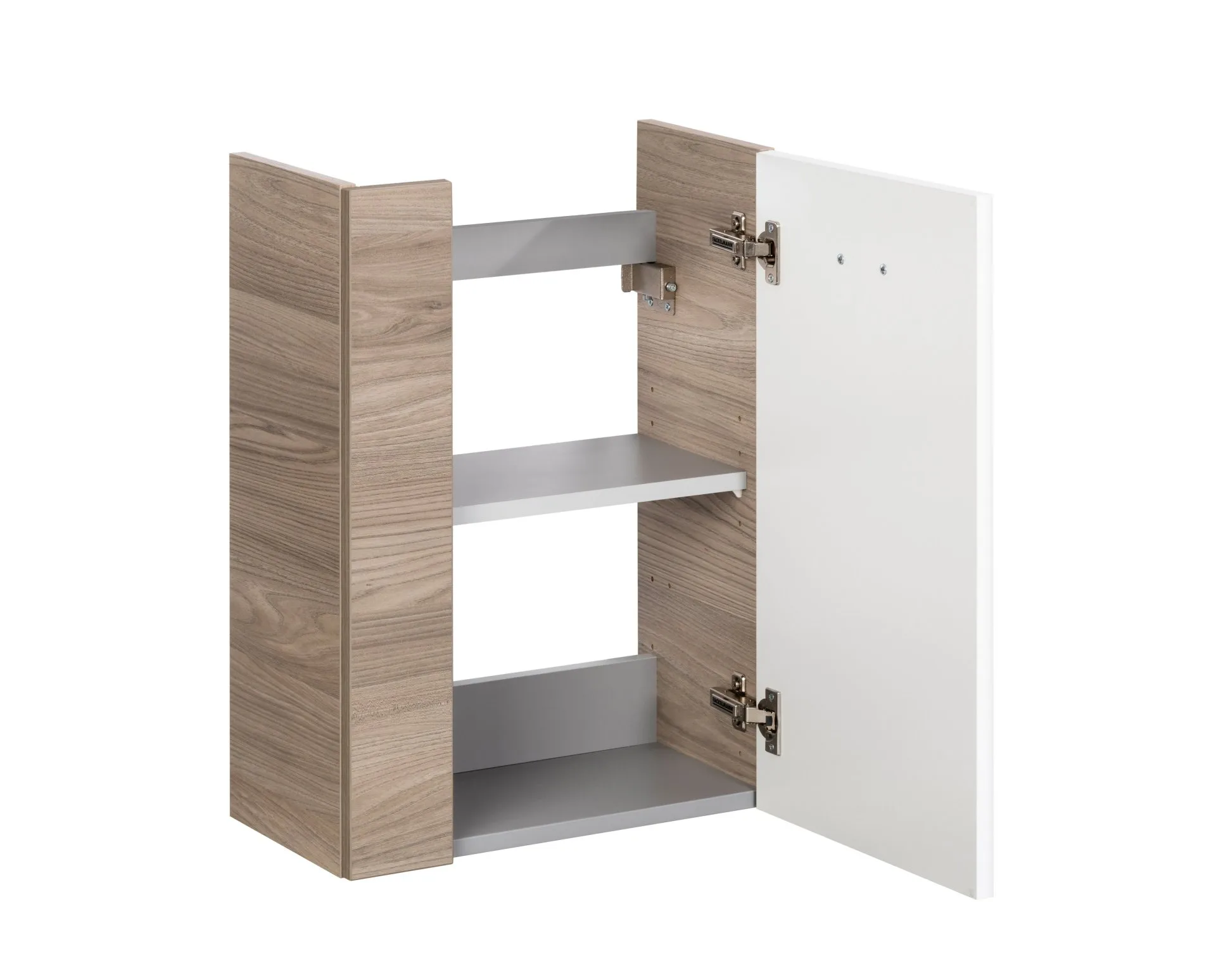 FACKELMANN SBC LUXOR Gäste WC Waschtisch Set 45 cm breit, Weiß/Braun hell, Waschbecken Keramik Weiß, Türanschlag rechts