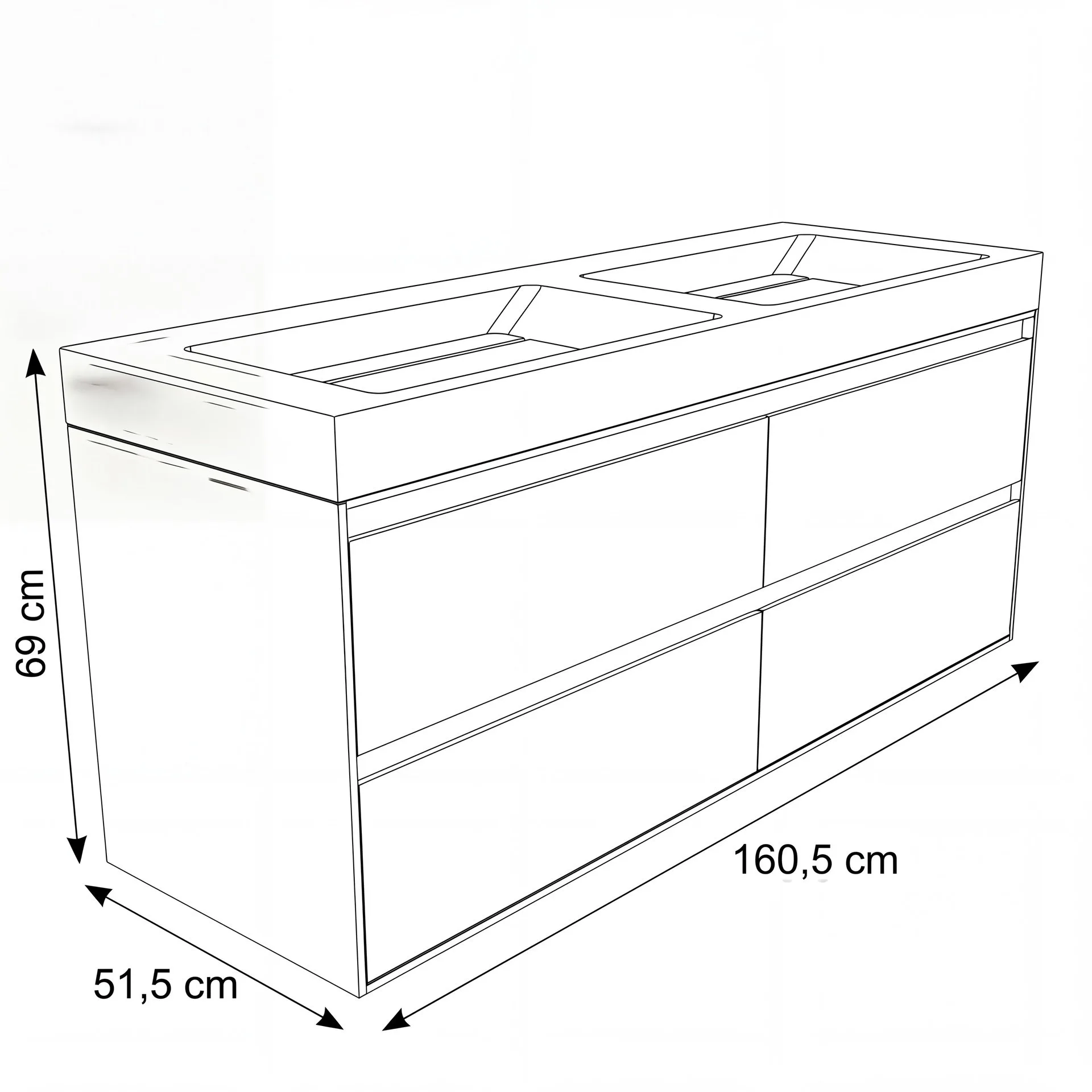 FORZALAQUA IBIZA BELLEZZA Waschbecken mit Unterschrank 160 cm breit, Braun hell, Doppelwaschbecken Naturstein Travertin matt mit zwei Hahnlöchern, 4 Schubladen