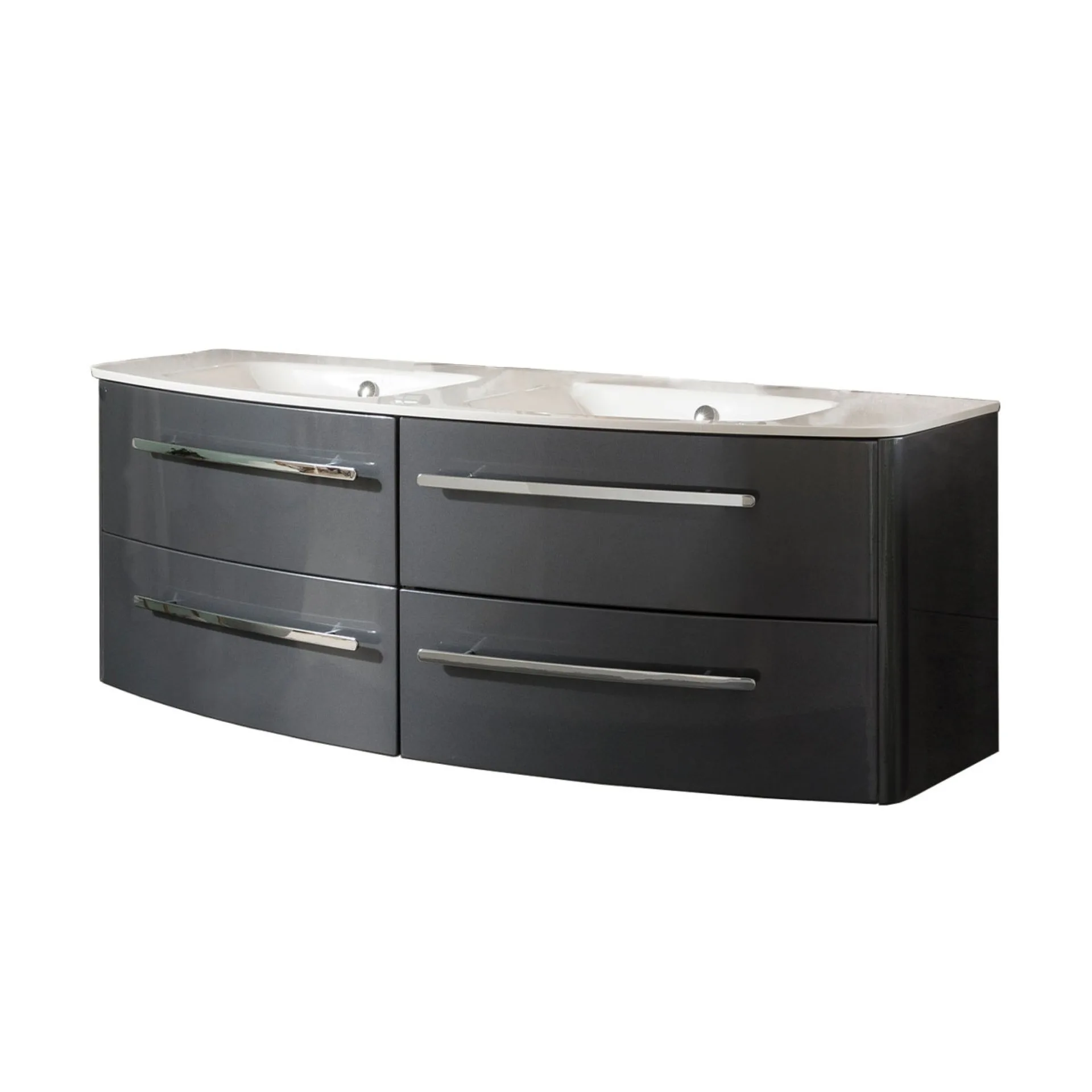 LANZET CLASSICO Waschbecken mit Unterschrank 140 cm breit, Anthrazit, Doppelwaschbecken Gussmarmor Weiß