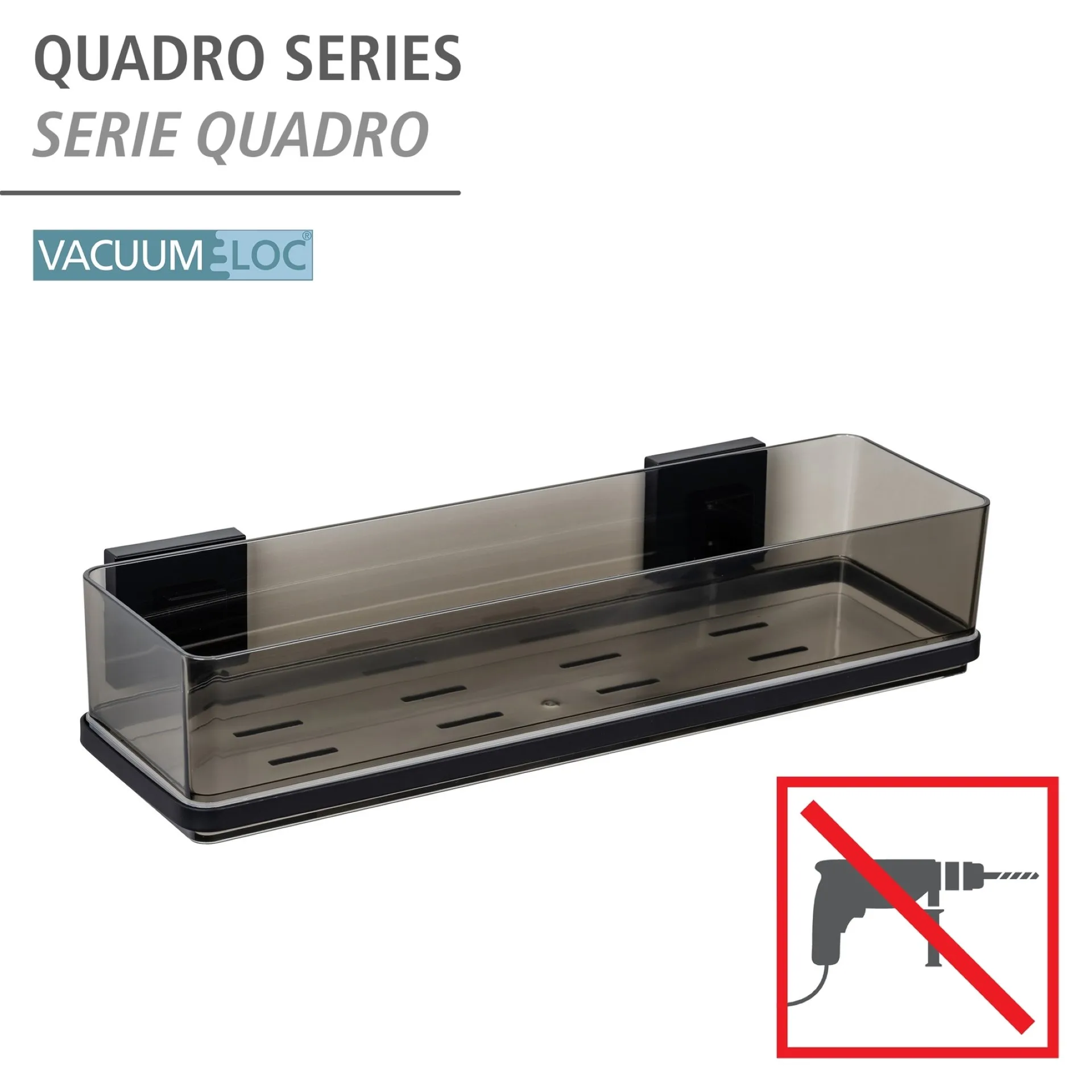 WENKO QUADRO Duschablage 38,5 cm breit, Schwarz, Befestigen ohne Bohren
