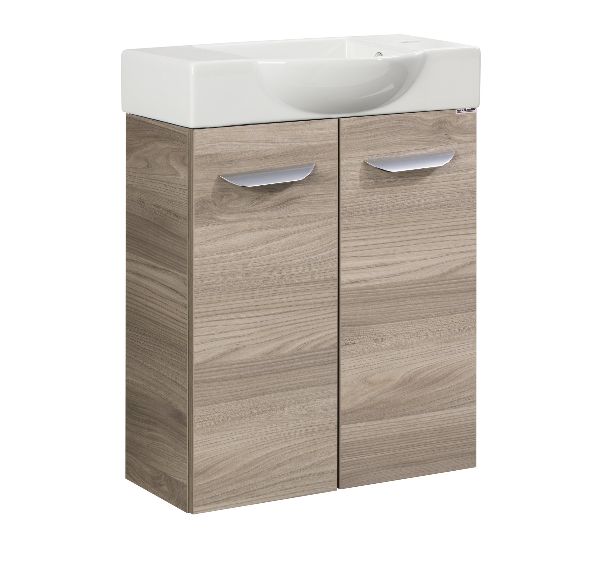 Fackelmann SBC LUXOR Gäste WC Set 2-teilig 55 cm, Braun hell, 2 Türen, Keramik Hahnloch rechts