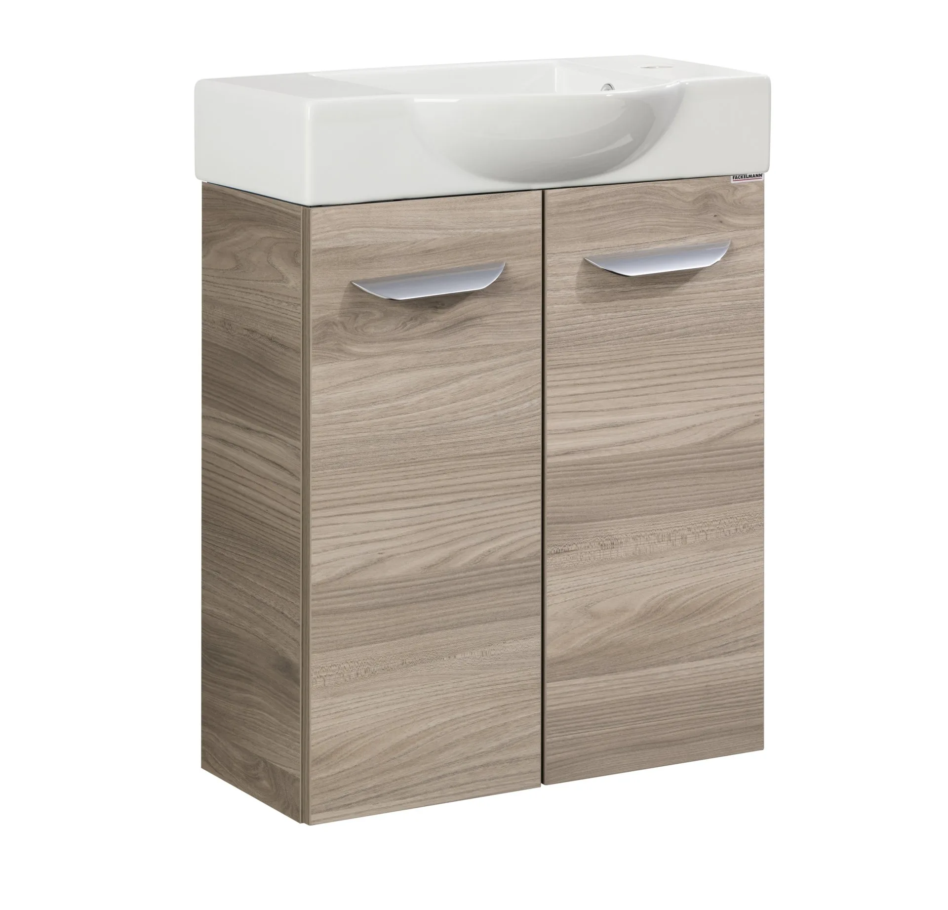 FACKELMANN SBC LUXOR Gäste WC Waschtisch Set 55 cm breit, Braun hell, Waschbecken Keramik Weiß, Hahnloch rechts