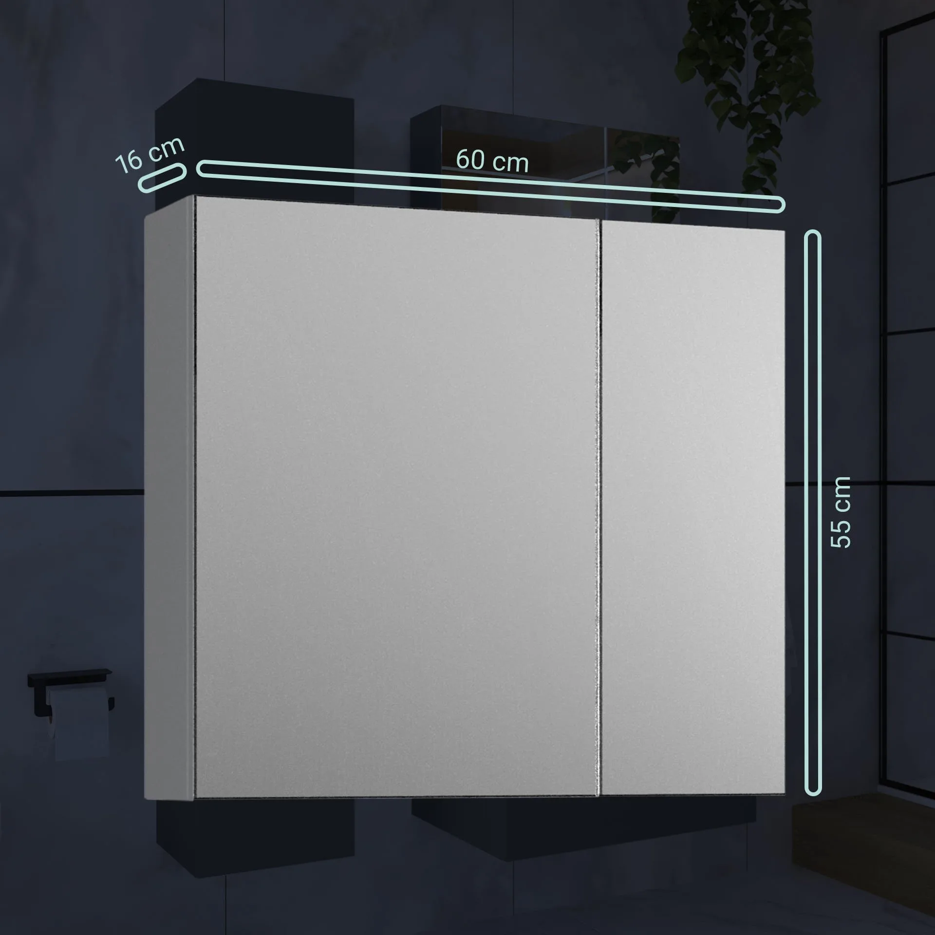 BADEDU GERS Spiegelschrank 60 cm breit, Grau