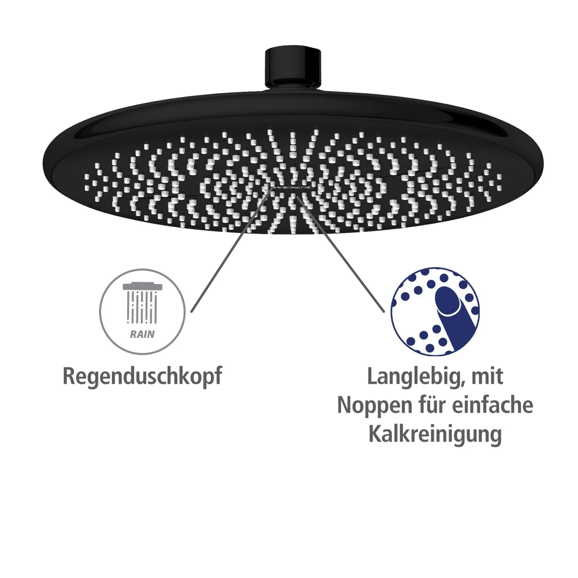 WENKO Duschkopf Regendusche Ø 22,5 cm, Schwarz, mit Wassersparsystem, 3 verschiedene Wasserstrahlarten