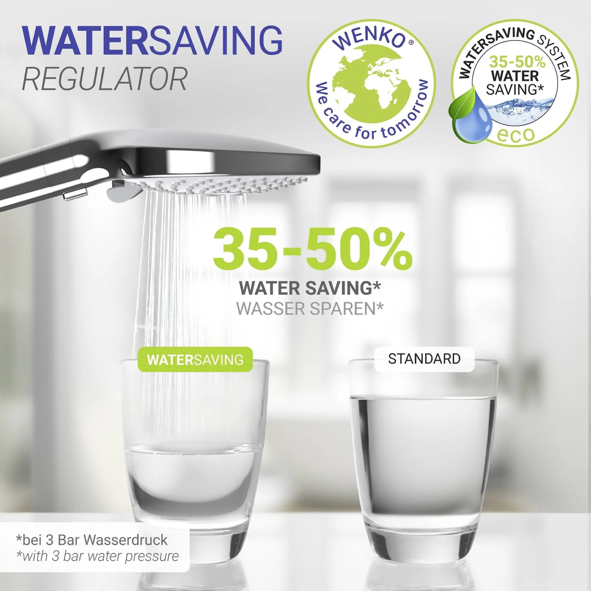 WENKO Duschkopf Ø 12 cm, Chrom/Weiß, mit Wassersparsystem, 3 verschiedene Wasserstrahlarten