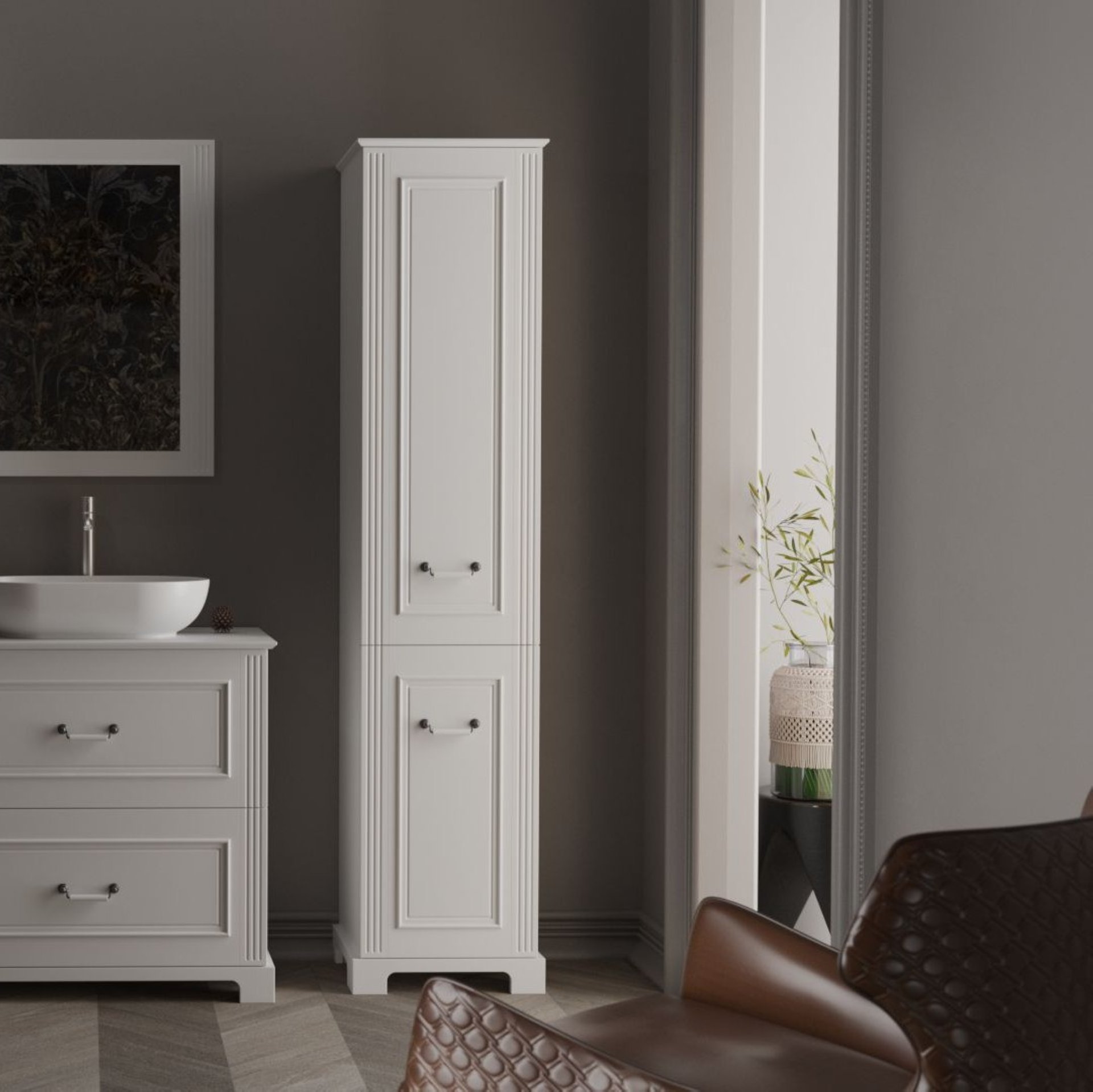 BADEDU RILA Hochschrank 43 cm breit, Weiß matt, mit Füßen