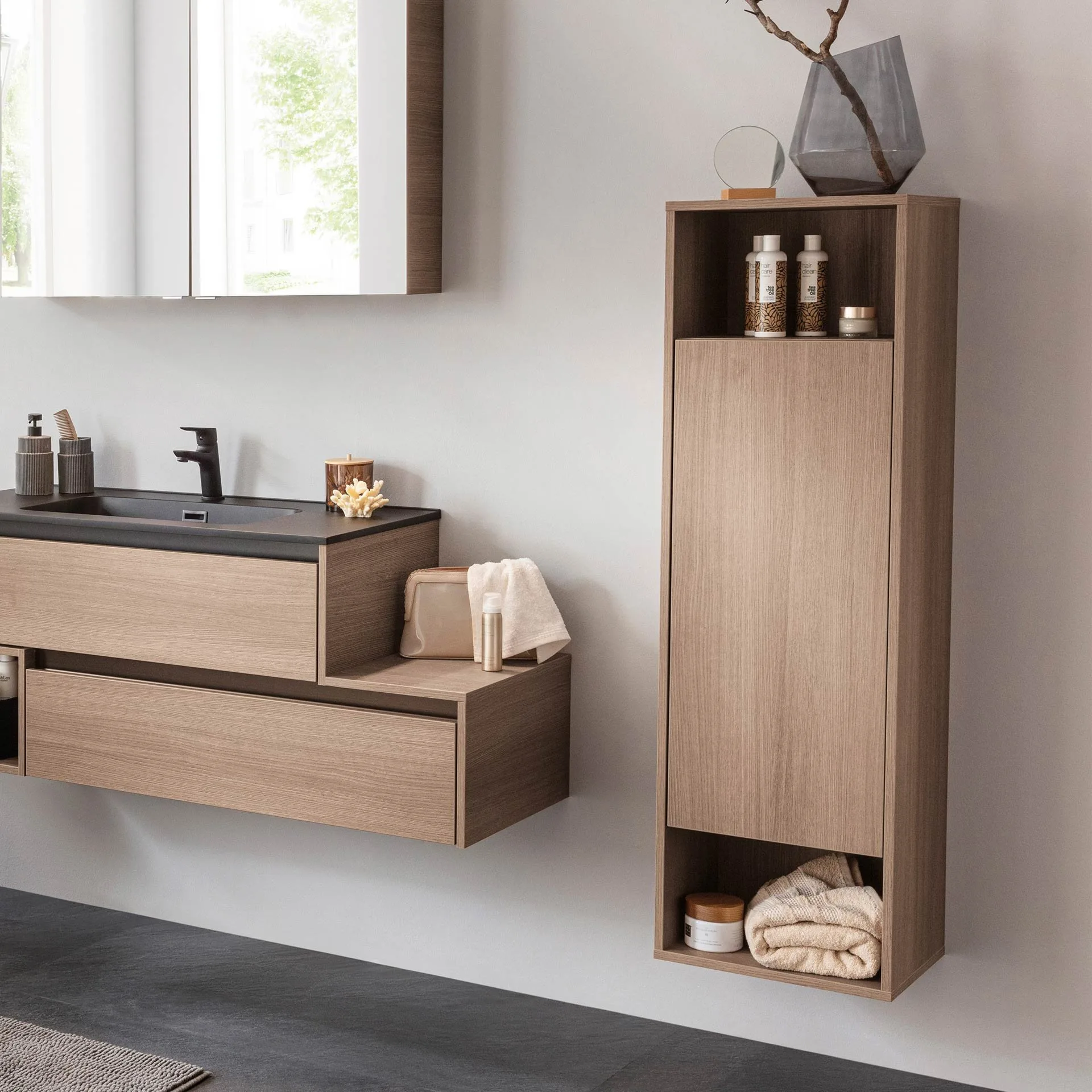 FACKELMANN VITA Midischrank 40 cm breit, Braun hell, Türanschlag rechts, 2 Fächer