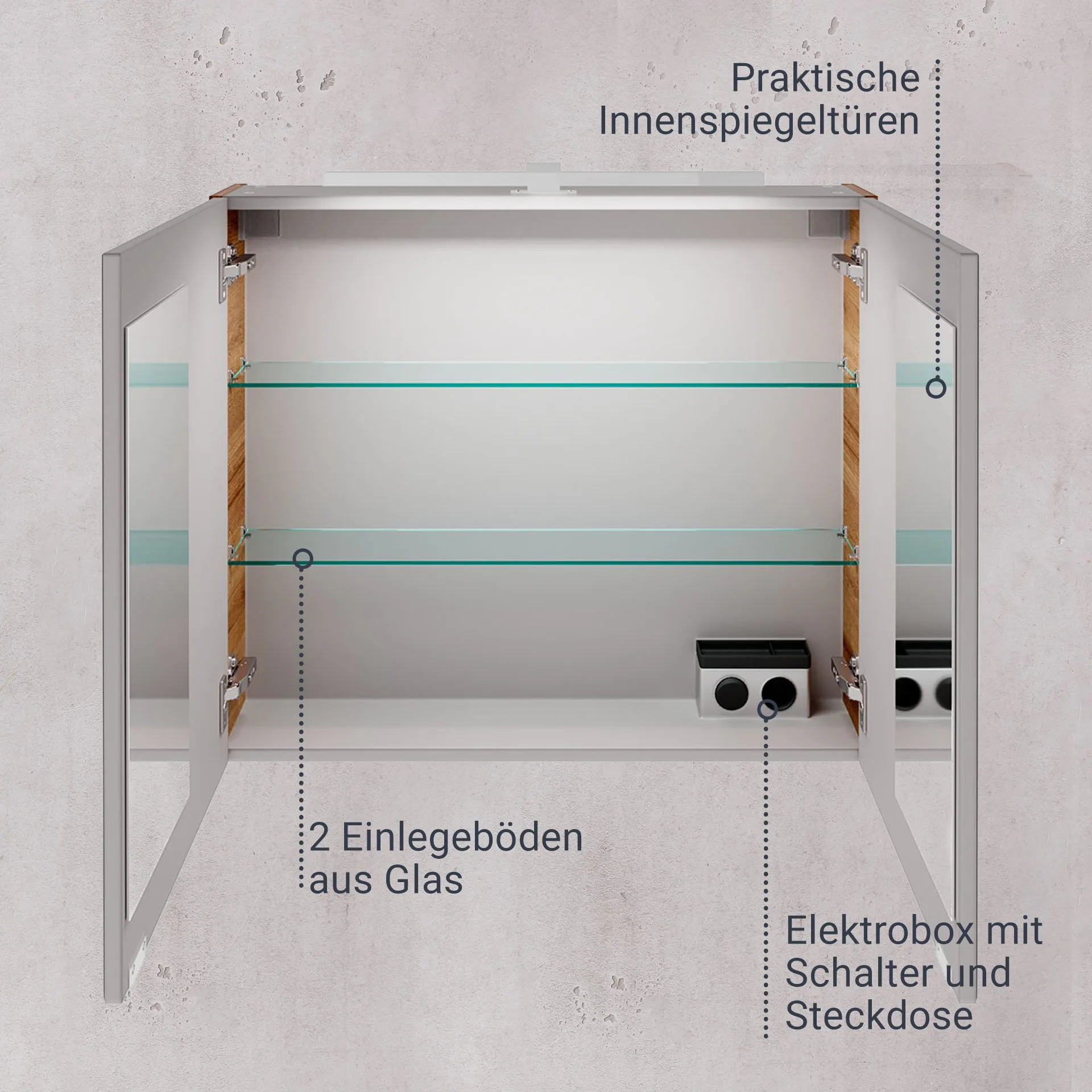 FACKELMANN B.BRILLANT LED Spiegelschrank, 80 cm breit, Braun hell