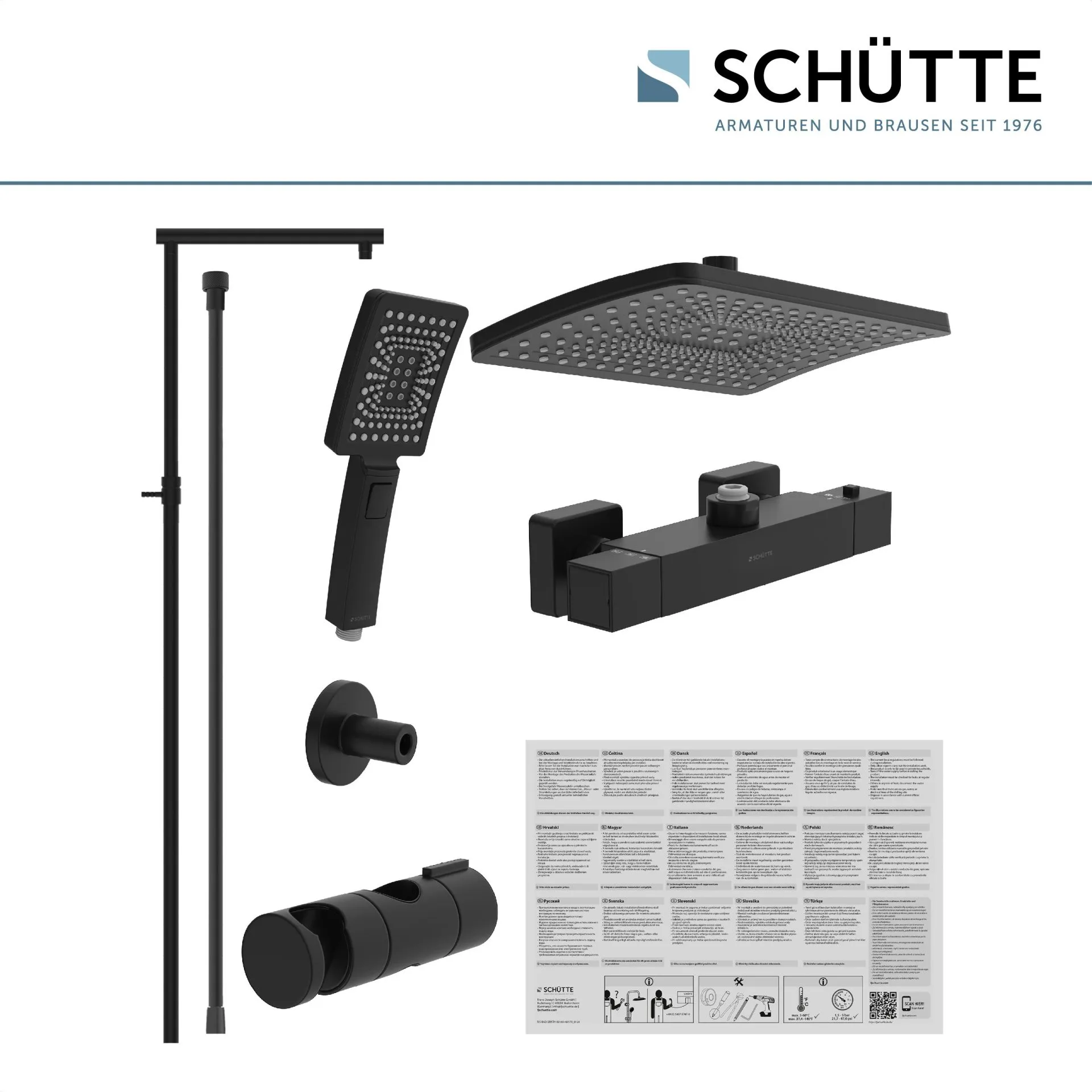 SCHÜTTE TRENTO Überkopf-Brauseset, Schwarz matt, mit Duschthermostat