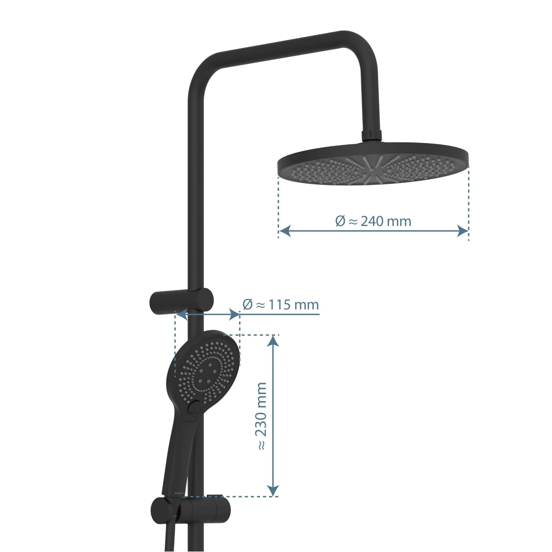 SCHÜTTE ADRIA Überkopf-Brauseset, Schwarz matt, mit Duschthermostat