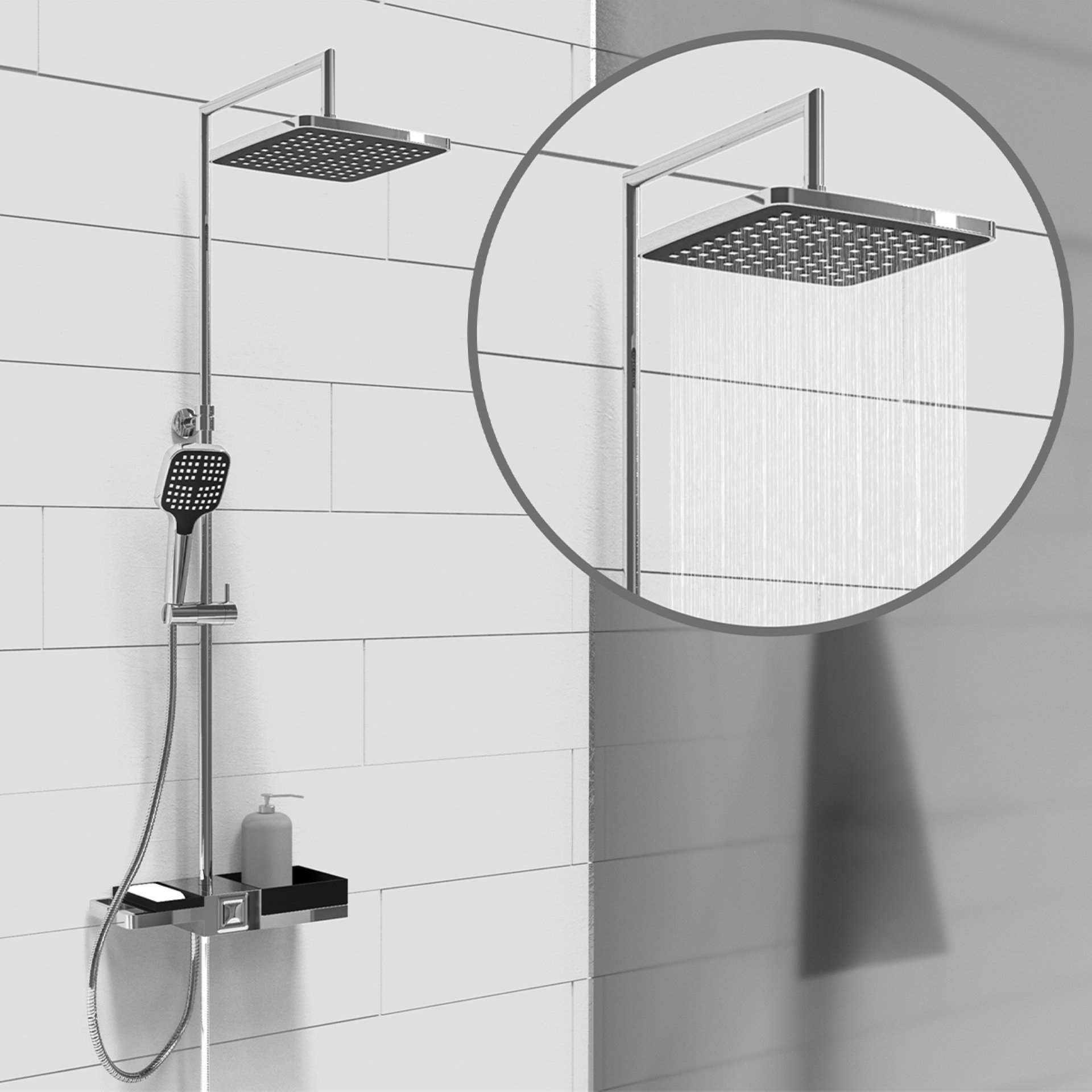 Schütte BLUEPERL Überkopf-Brauseset, Chrom/Schwarz, mit Ablage