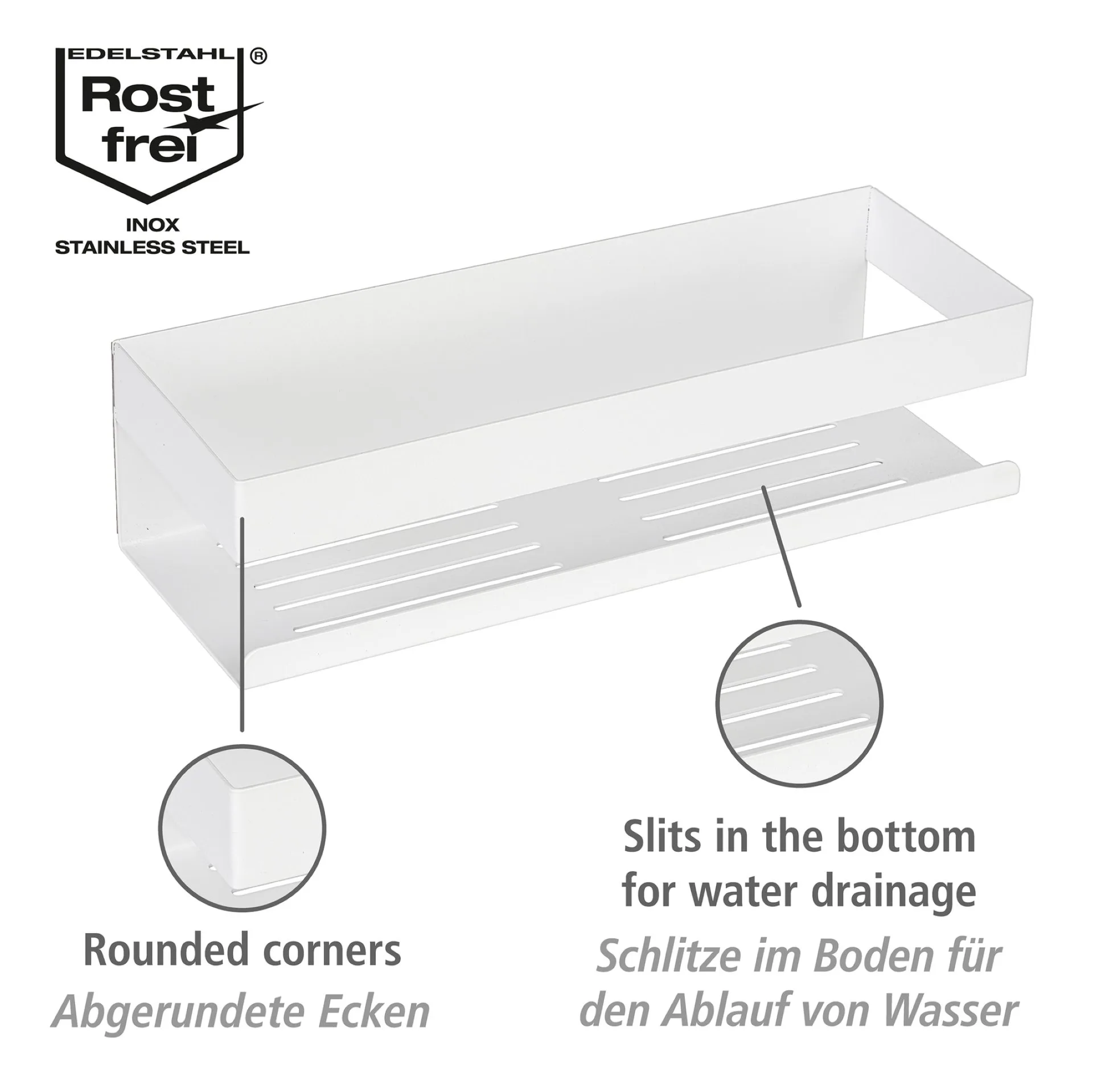 WENKO GENOVA Duschablage 30 cm breit, Weiß, Befestigen ohne Bohren