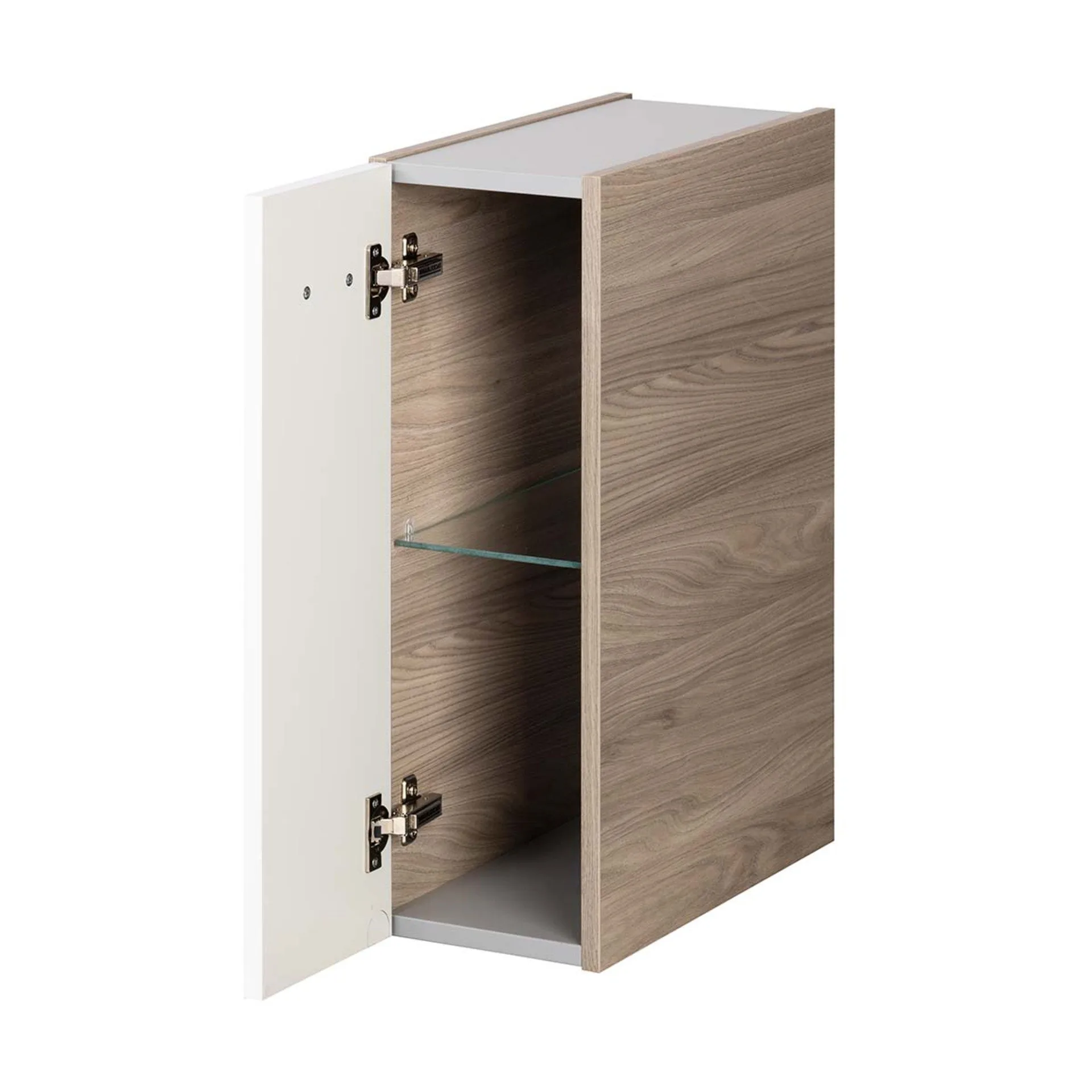 FACKELMANN LUXOR Waschbecken mit Unterschrank 100 cm breit, Weiß/Braun hell, Waschbecken Gussmarmor Weiß + Unterschrank Türanschlag rechts