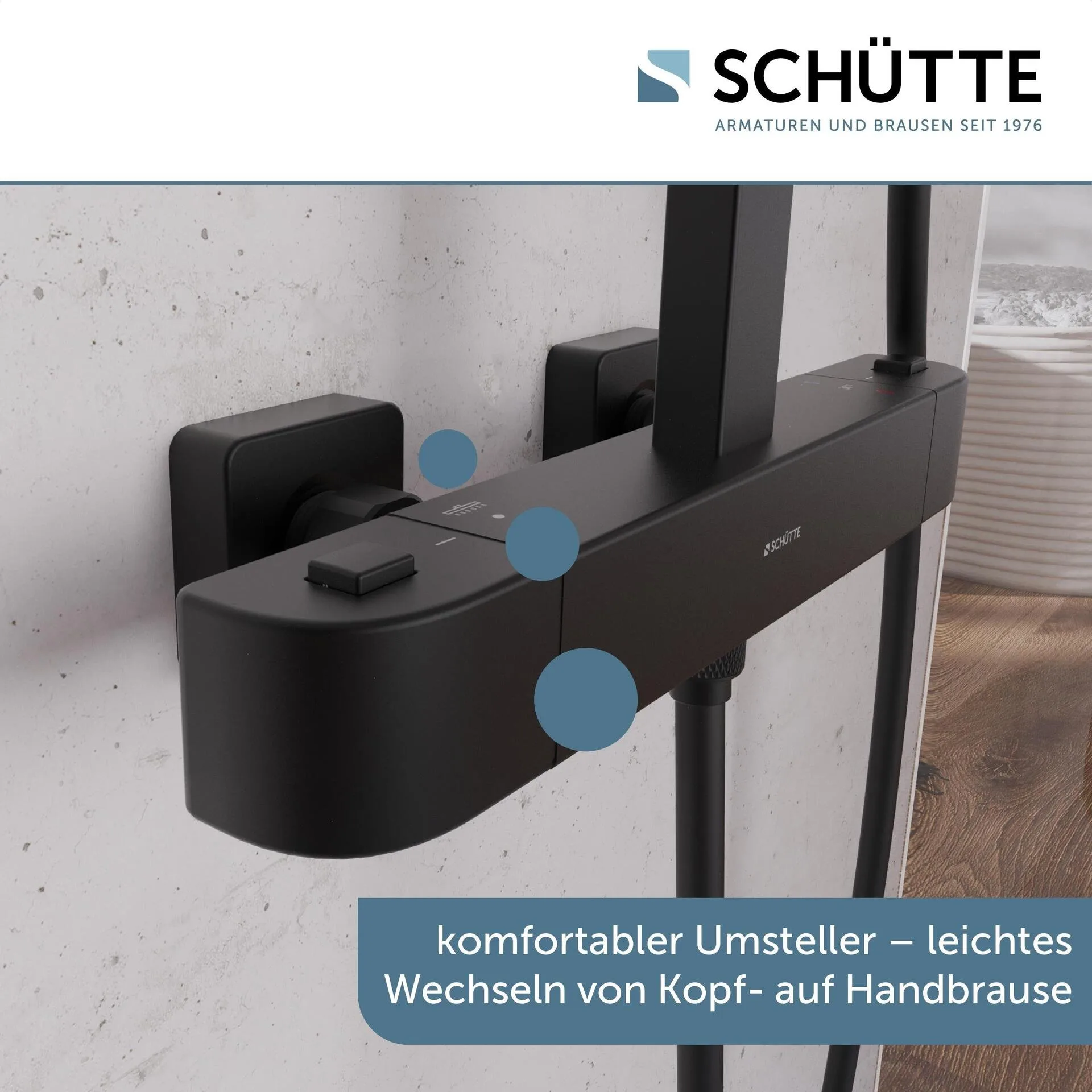SCHÜTTE GRAN CANARIA Überkopf-Brauseset, Schwarz matt, mit Thermostatarmatur