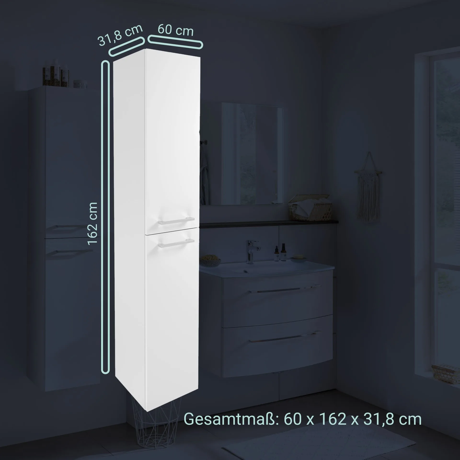 FACKELMANN VERONA Hochschrank 30 cm breit, Weiß Hochglanz, Türanschlag links