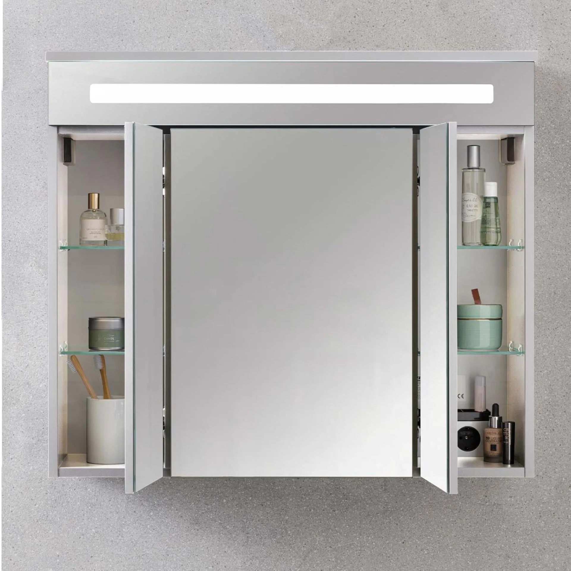 FACKELMANN KARA Waschtisch Set mit Spiegelschrank 80 cm breit, Weiß, Waschbecken Keramik Weiß, 2 Schubladen