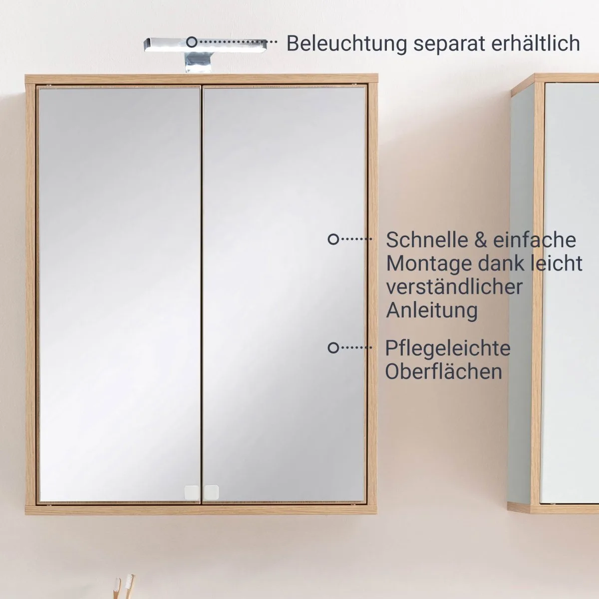 FACKELMANN FINN Spiegelschrank 60 cm breit, Anthrazit/Braun hell