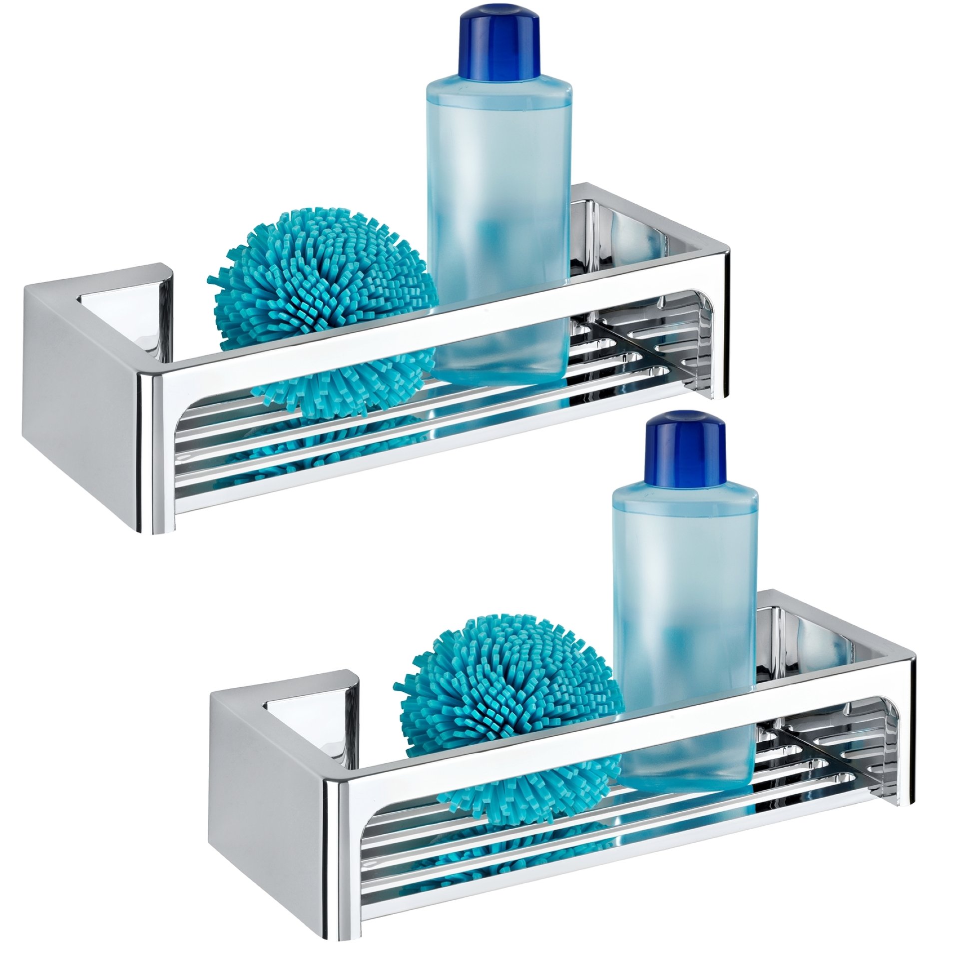 WENKO BRALIA Duschablage, Chrom, 2er Set, Befestigen ohne bohren, Power-Loc®