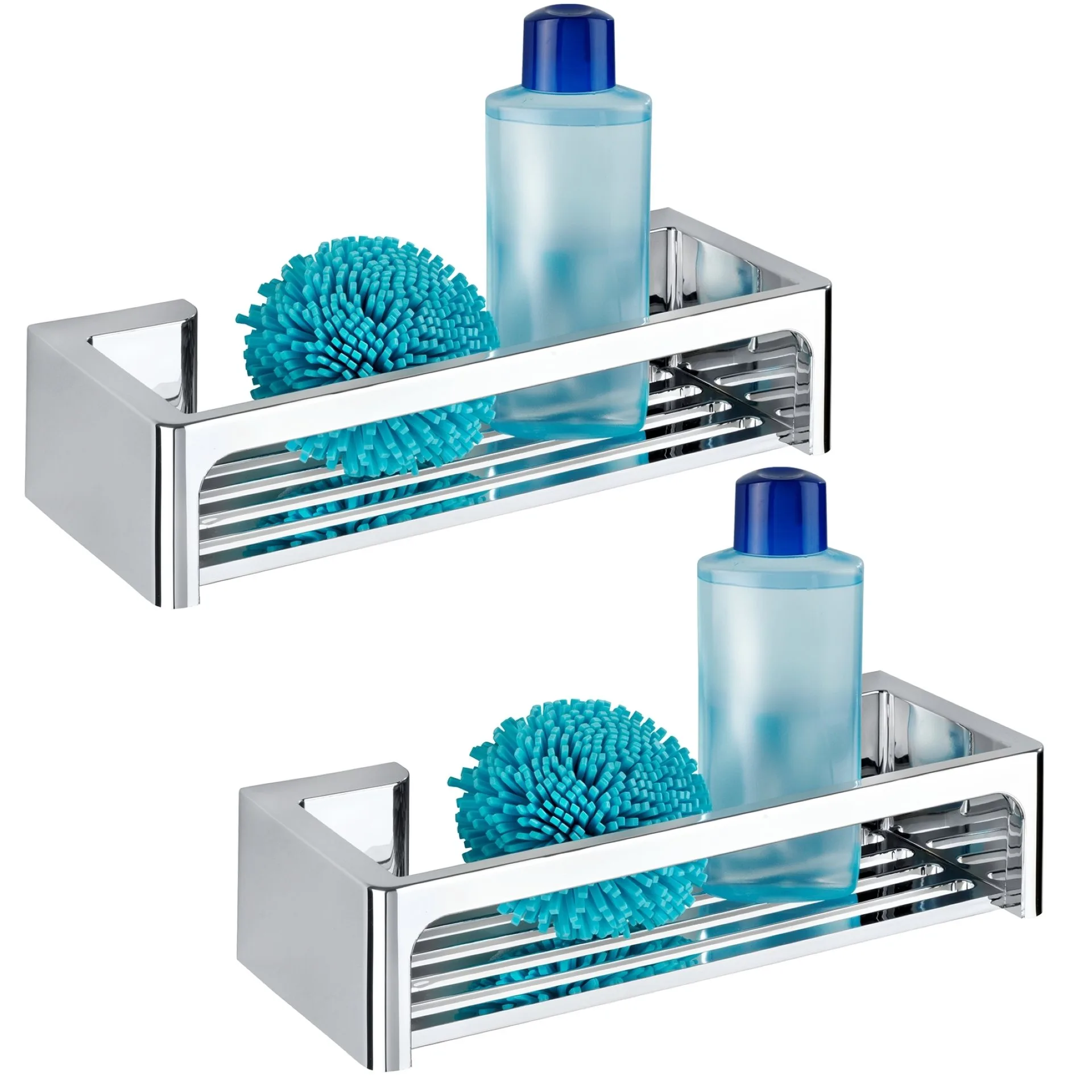 WENKO BRALIA Duschablage, Chrom, 2er Set, Befestigen ohne bohren, Power-Loc®