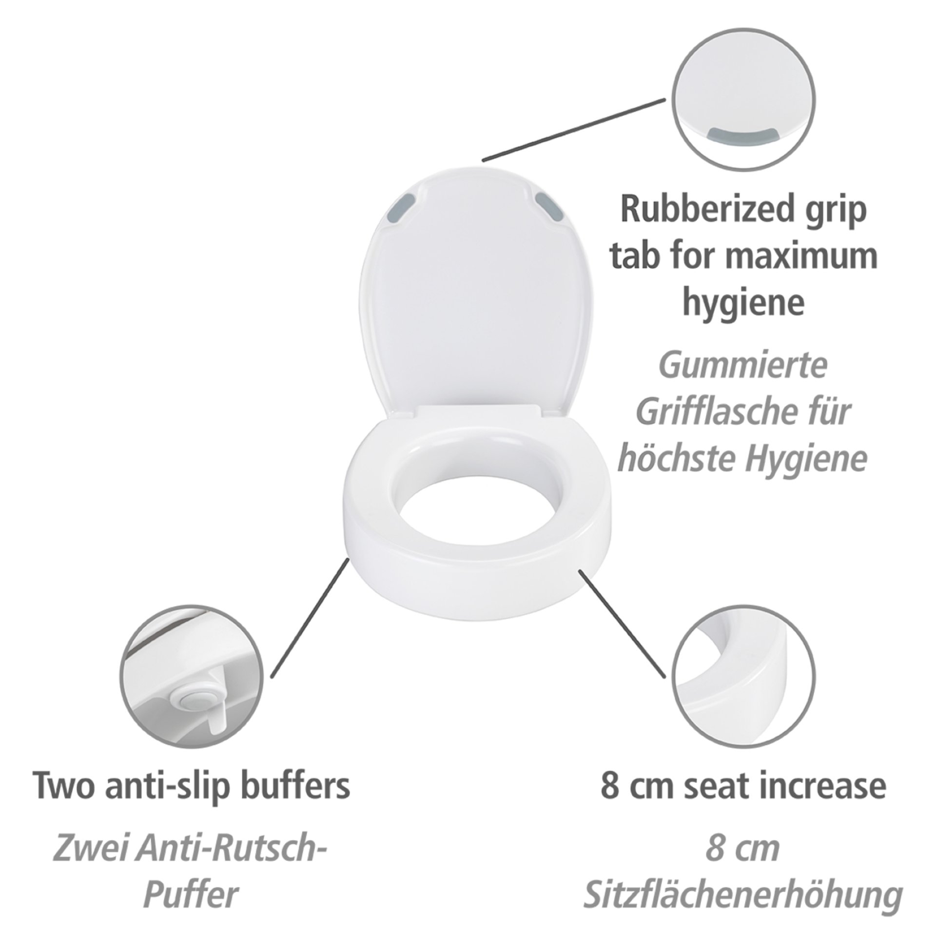 WENKO SECURA COMFORT WC-Sitz, Weiß, 300 kg Tragkraft, 8 cm Sitzflächenerhöhung
