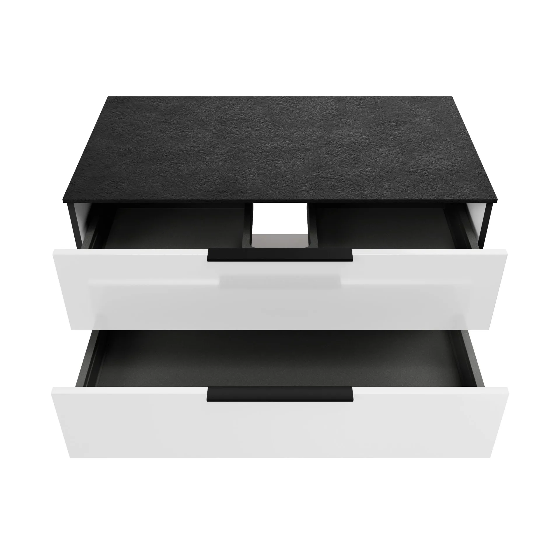 FACKELMANN FLAIR Waschbeckenunterschrank 101 cm breit, Weiß/Anthrazit, Waschtischplatte Schwarz Schieferstruktur