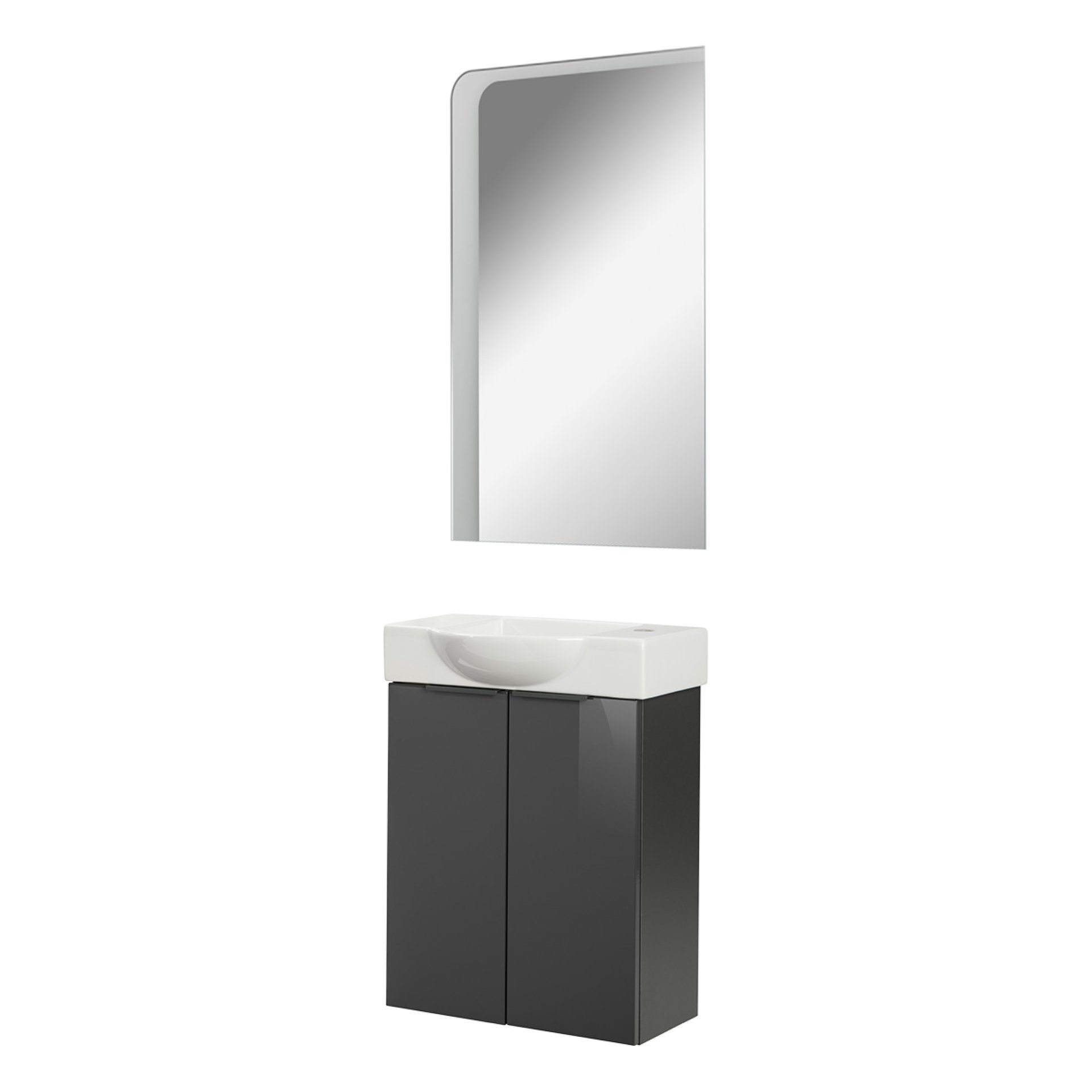 Fackelmann SBC LUNA Gäste WC Set 3-teilig 55 cm, Anthrazit, Keramik Hahnloch rechts + LED Spiegel