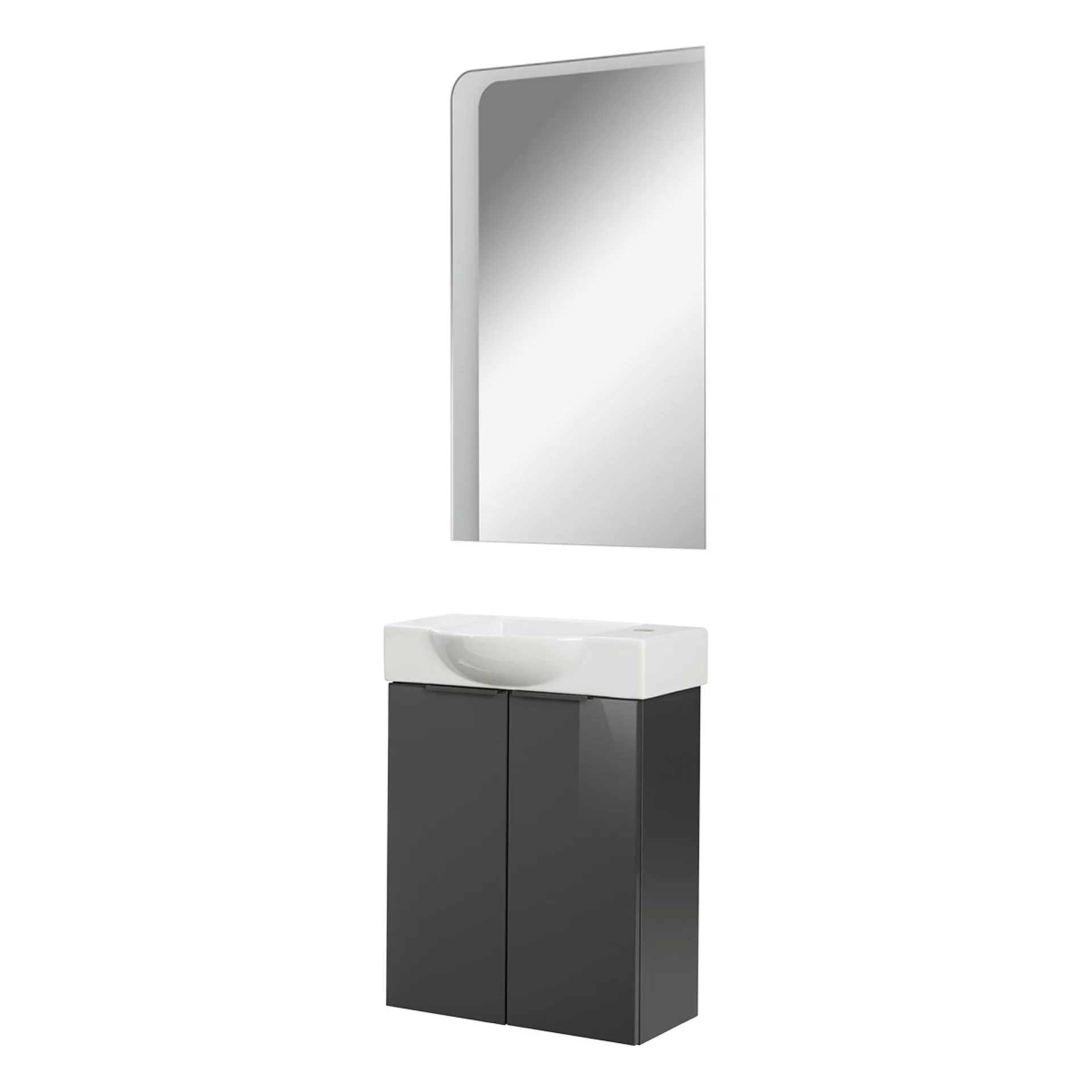 FACKELMANN SBC LUNA Gäste WC Waschtisch Set mit Spiegel 55 cm breit, Anthrazit, Waschbecken Keramik Weiß, Hahnloch rechts