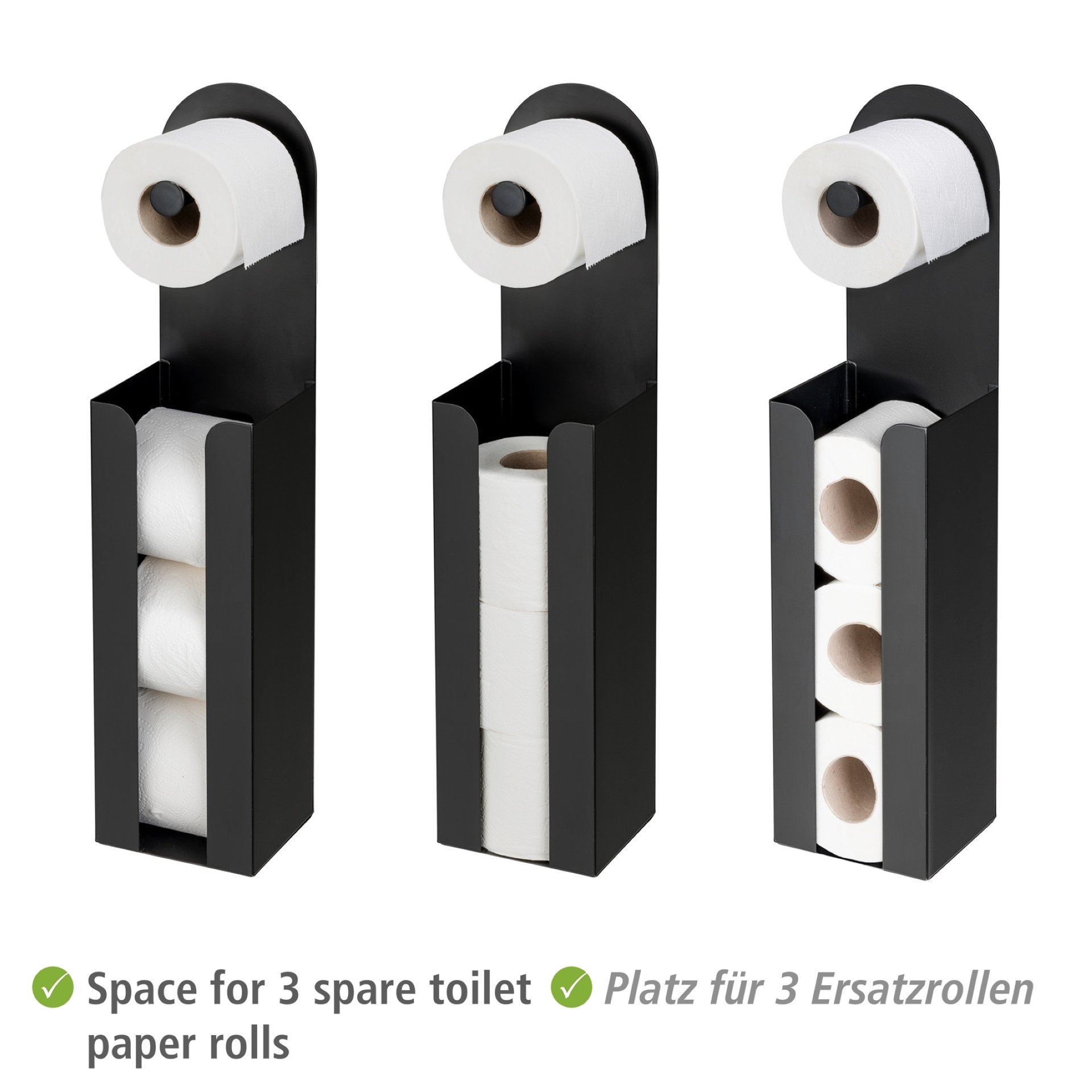 WENKO AGIRA Toilettenpapierhalter, Schwarz, mit Bevorrater