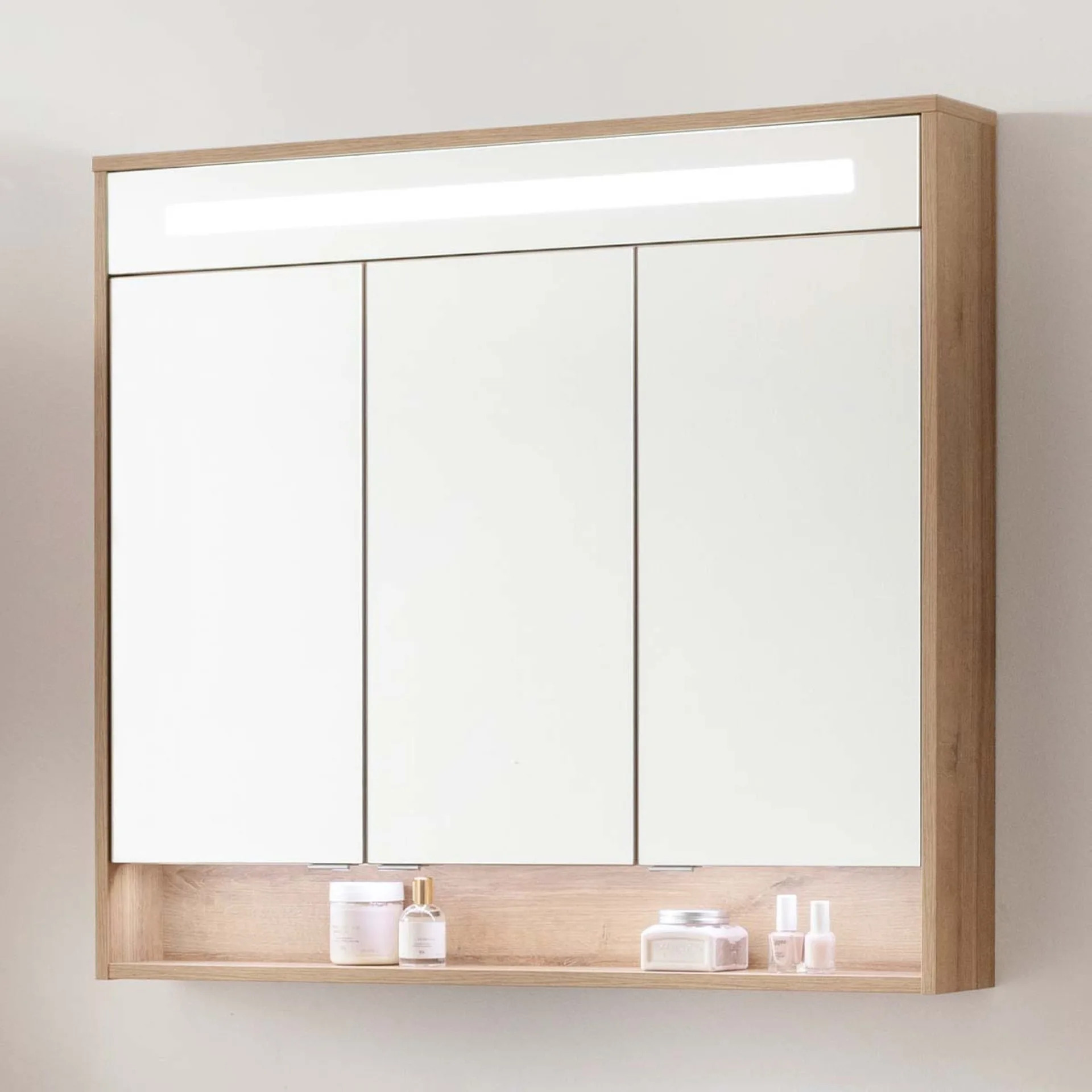 Fackelmann NATURA LED Spiegelschrank, 93,5 cm breit, Braun hell