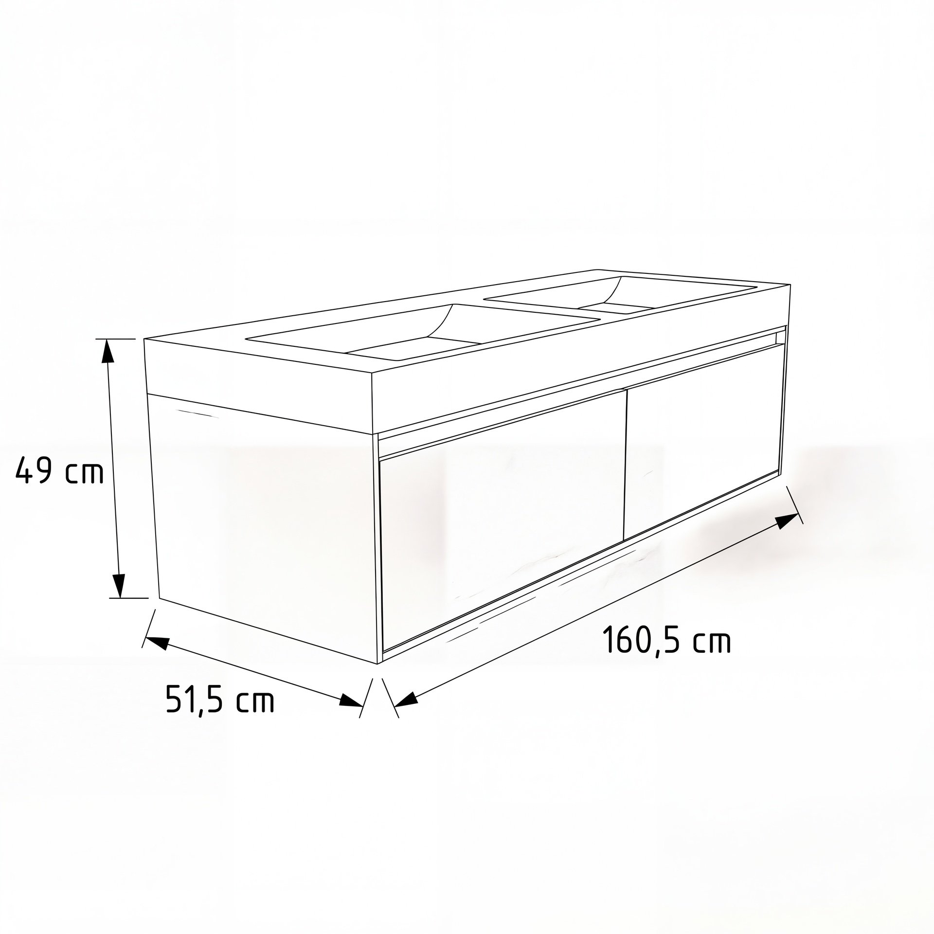FORZALAQUA IBIZA BELLEZZA Waschbecken mit Unterschrank 160 cm breit, Braun hell, Doppelwaschbecken Naturstein Travertin matt ohne Hahnloch, 2 Schubladen