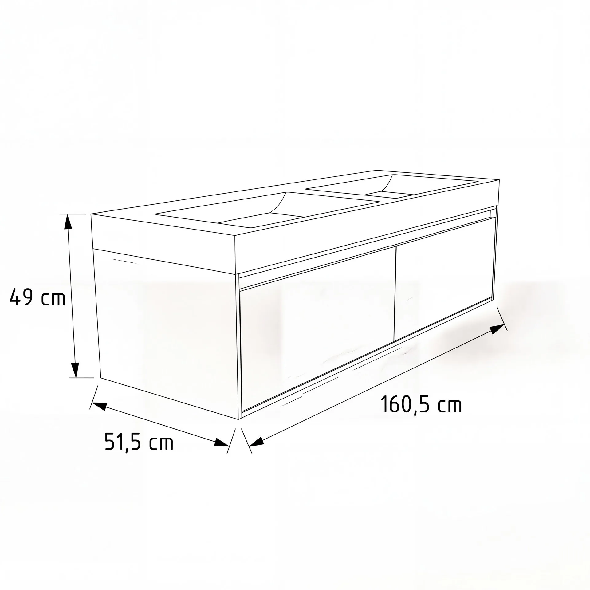FORZALAQUA IBIZA BELLEZZA Waschbecken mit Unterschrank 160 cm breit, Braun hell, Doppelwaschbecken Naturstein Travertin matt ohne Hahnloch, 2 Schubladen