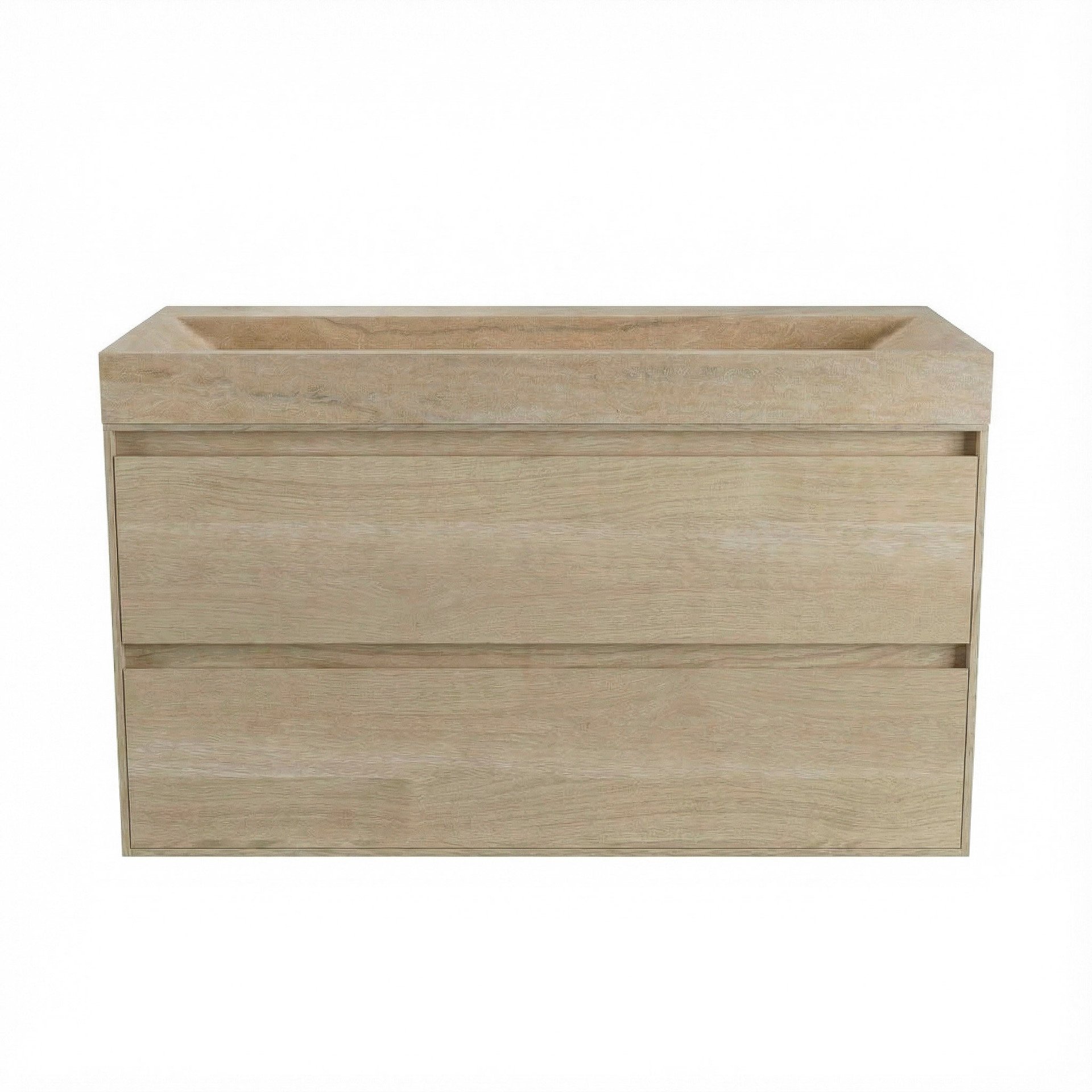 FORZALAQUA IBIZA BELLEZZA Waschbecken mit Unterschrank 120 cm, Braun hell, Natursteinwaschbecken Travertin matt ohne Hahnloch, 2 Schubladen