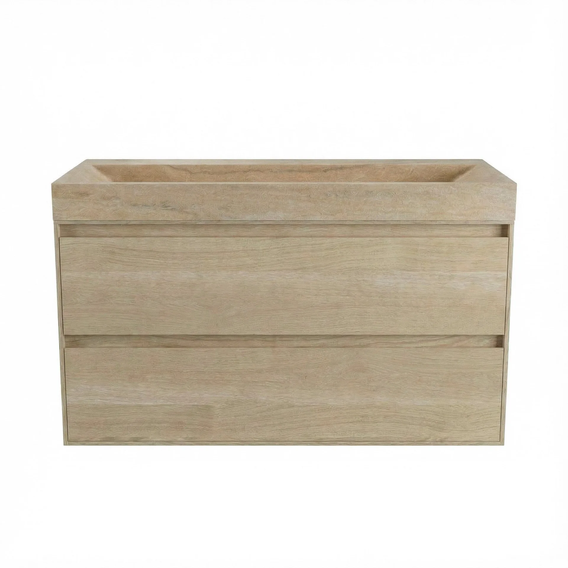 FORZALAQUA IBIZA BELLEZZA Waschbecken mit Unterschrank 120 cm, Braun hell, Natursteinwaschbecken Travertin matt ohne Hahnloch, 2 Schubladen