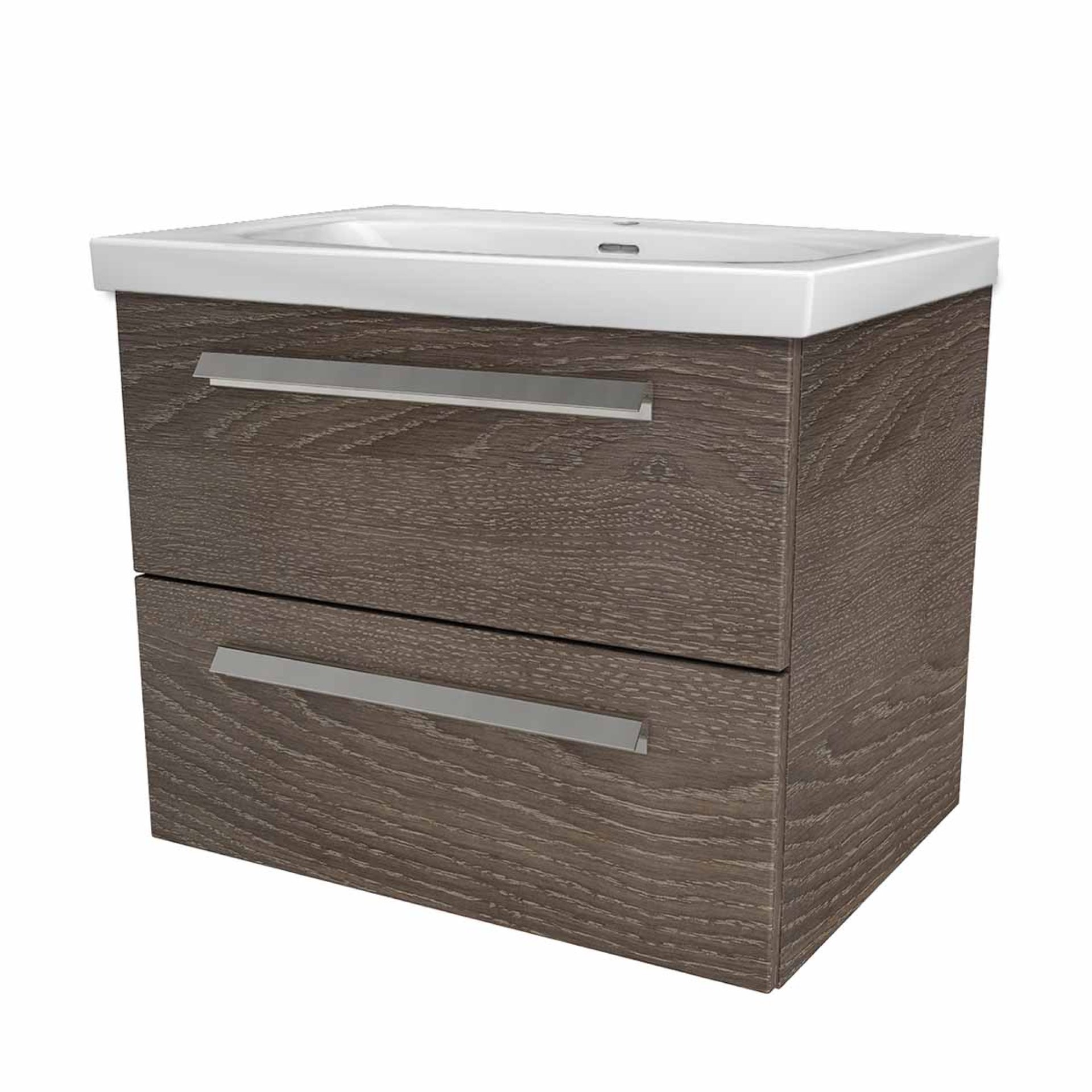 LANZET K1 Waschbecken mit Unterschrank 61 cm breit, Braun dunkel, Waschbecken Keramik Weiß