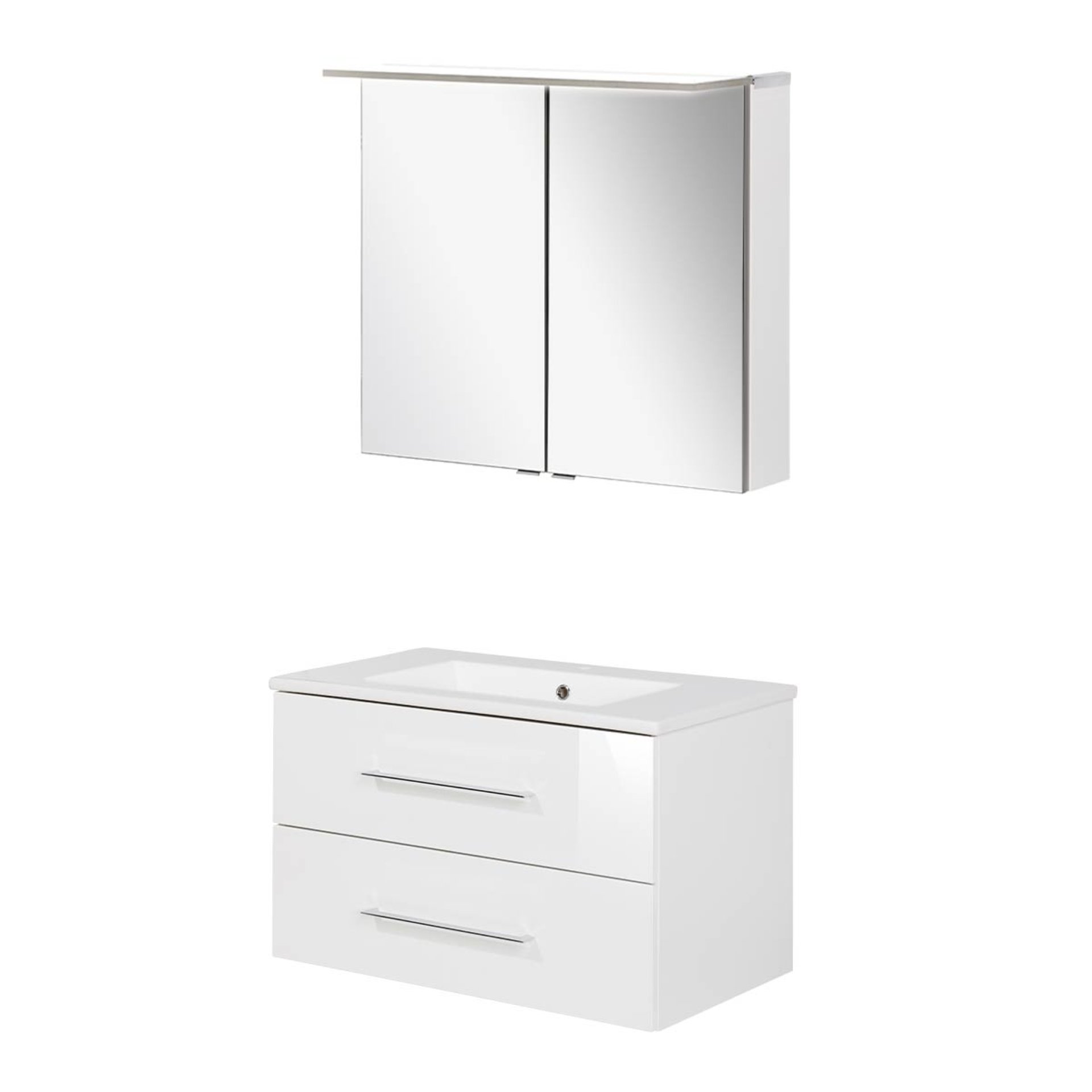 FACKELMANN B.PERFEKT Waschtisch Set mit Spiegelschrank 82 cm breit, Weiß, Waschbecken Keramik