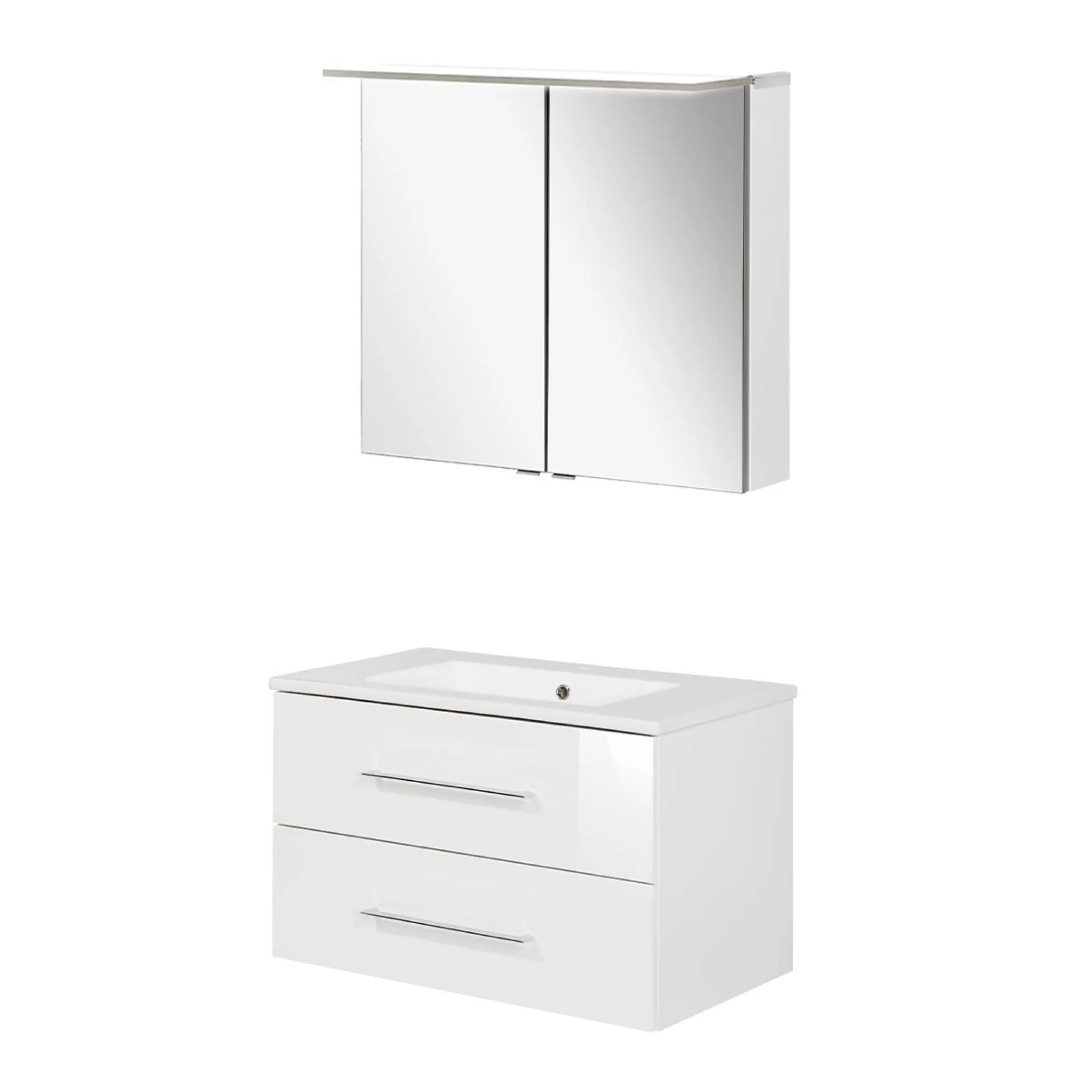 FACKELMANN B.PERFEKT Waschtisch Set mit Spiegelschrank 82 cm breit, Weiß, Waschbecken Keramik