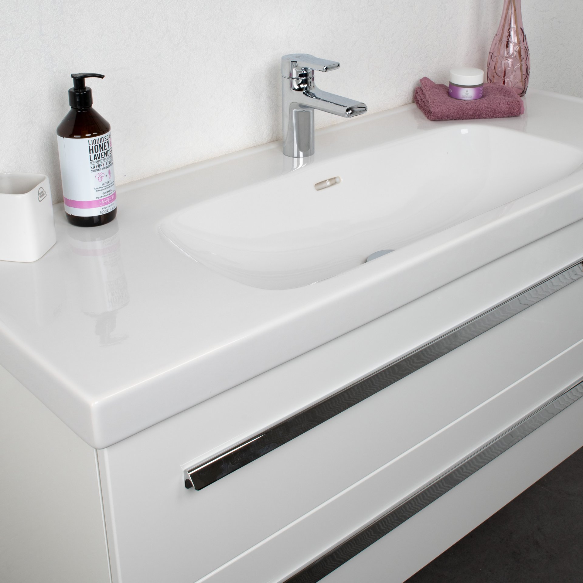BADEDU TESSANO Waschbecken mit Unterschrank 120 cm breit, Weiß, Waschbecken Keramik Weiß