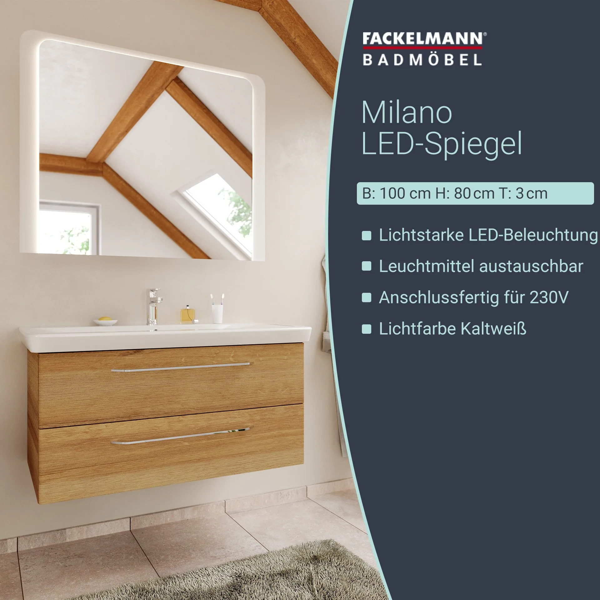 FACKELMANN MILANO LED Spiegel 100 cm breit