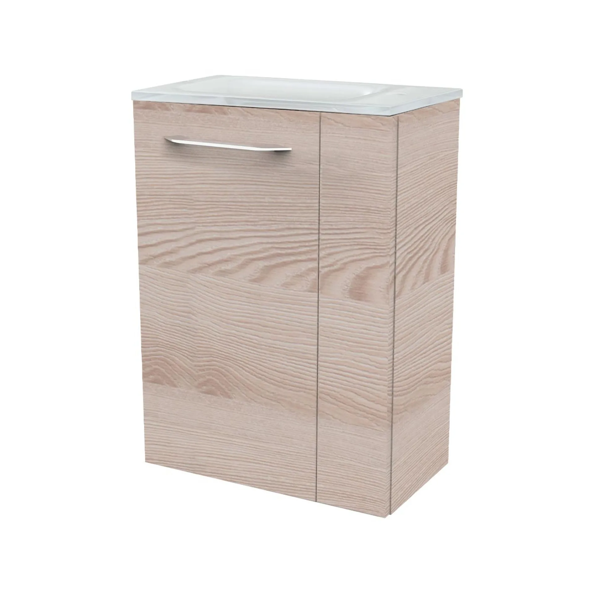 FACKELMANN SBC B.CLEVER Gäste WC Waschtisch Set 45 cm breit, Braun hell, Waschbecken Glas Weiß, Türanschlag links