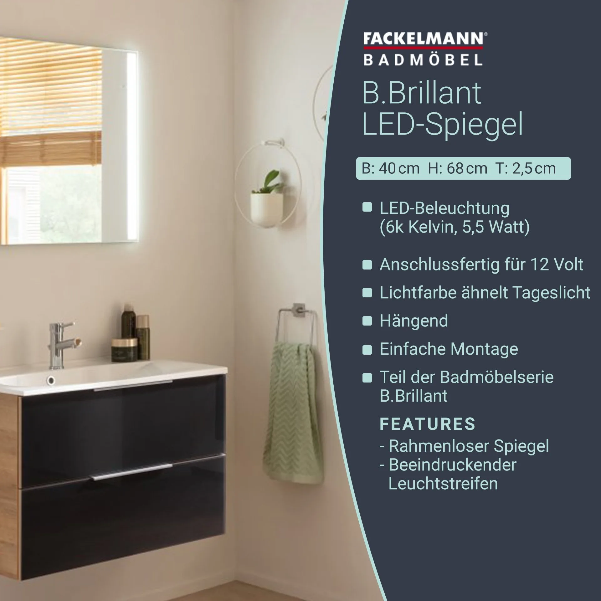 FACKELMANN B.BRILLANT LED Spiegel 40 cm breit