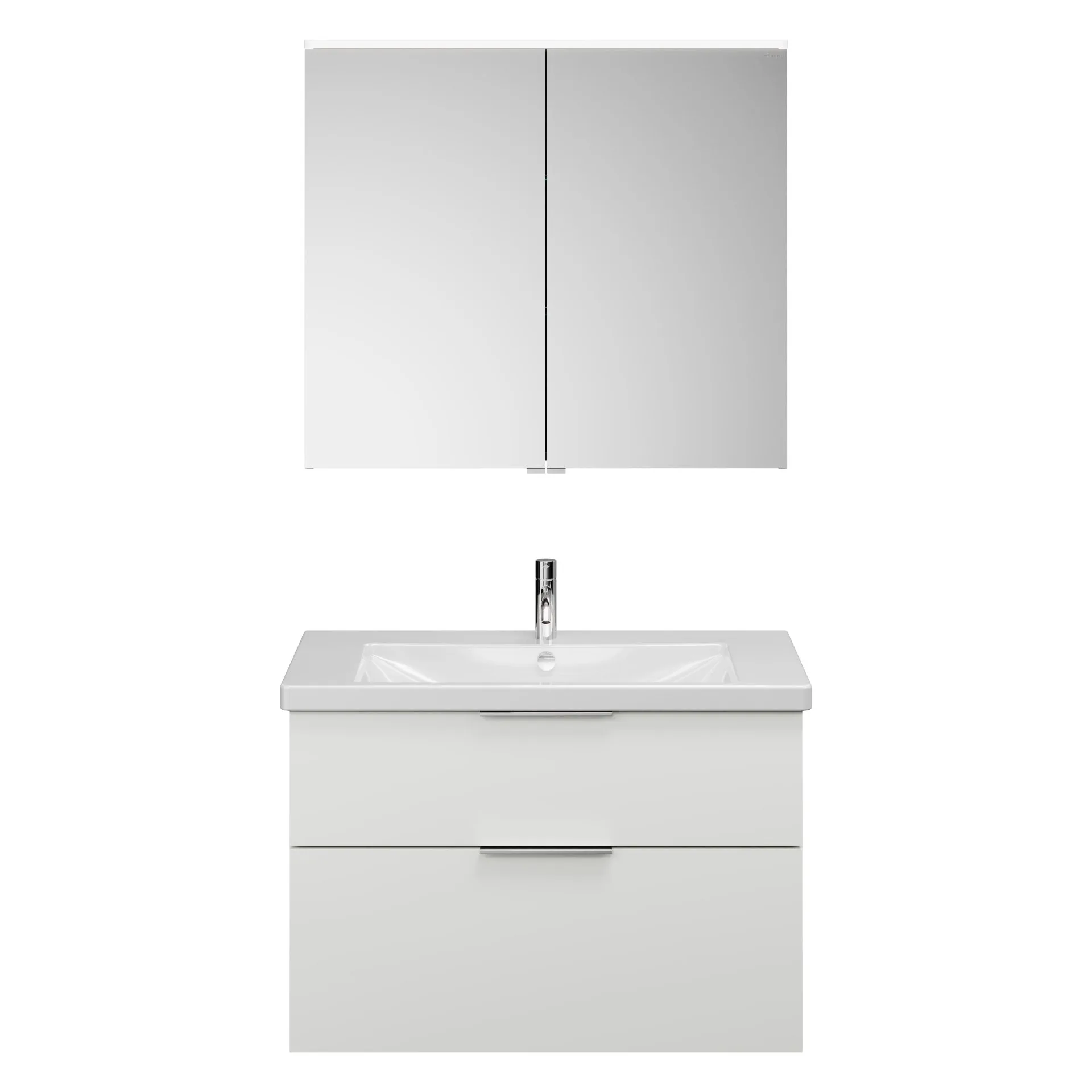 Burgbad EQIO Waschtisch Set mit Spiegelschrank 93 cm breit, Weiß Hochglanz, Waschbecken Keramik Weiß